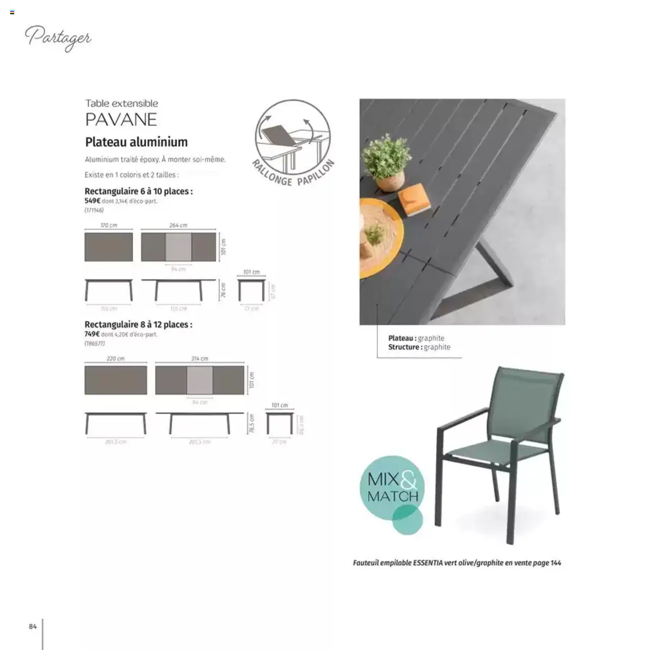  | Page: 84 | Produits: Plateau, Table extensible, Fauteuil, Table
