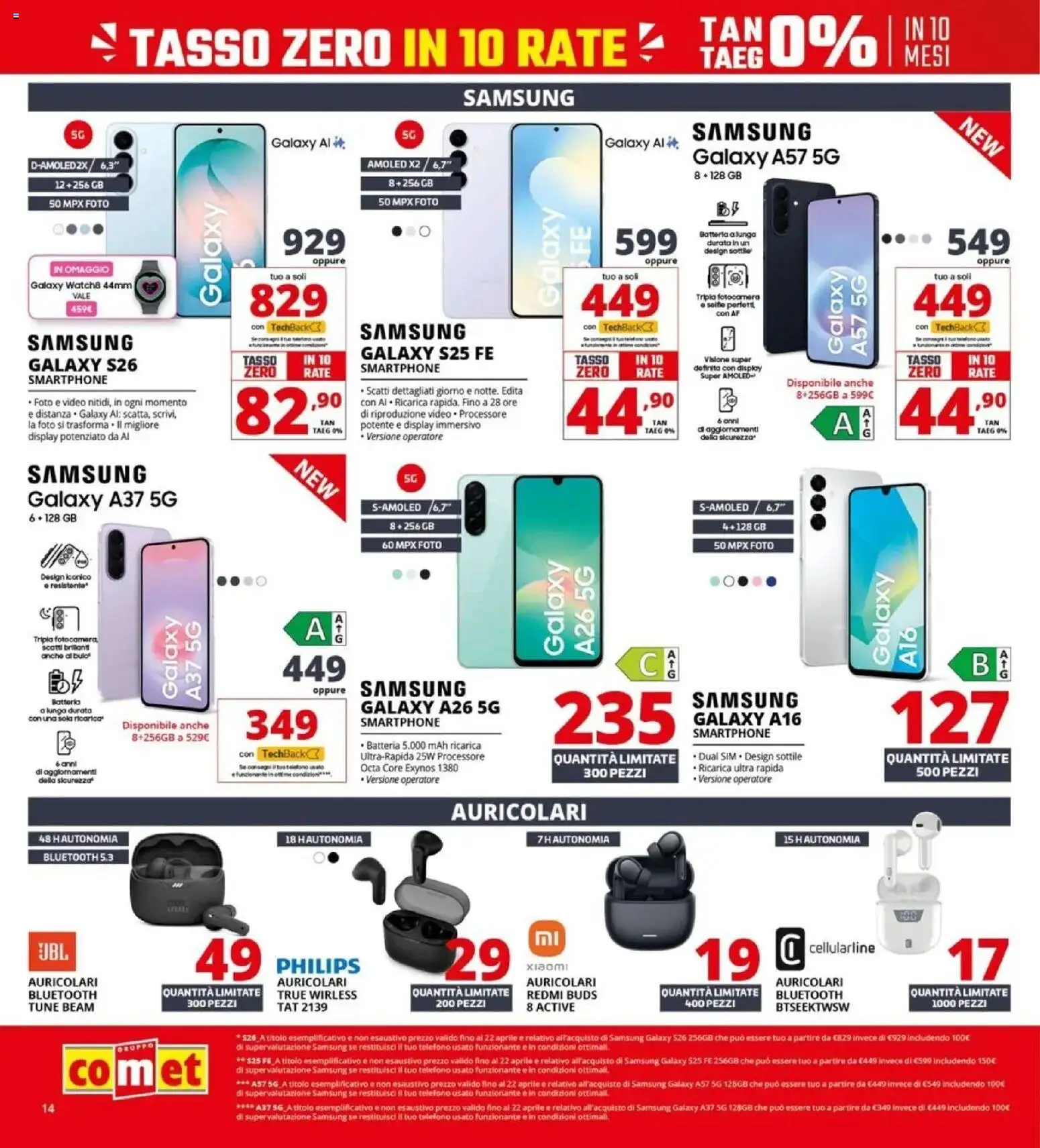 Volantino Comet del 09.04.2026 | Pagina: 14 | Prodotti: Auricolari, Samsung Galaxy, Telefono, Smartphone