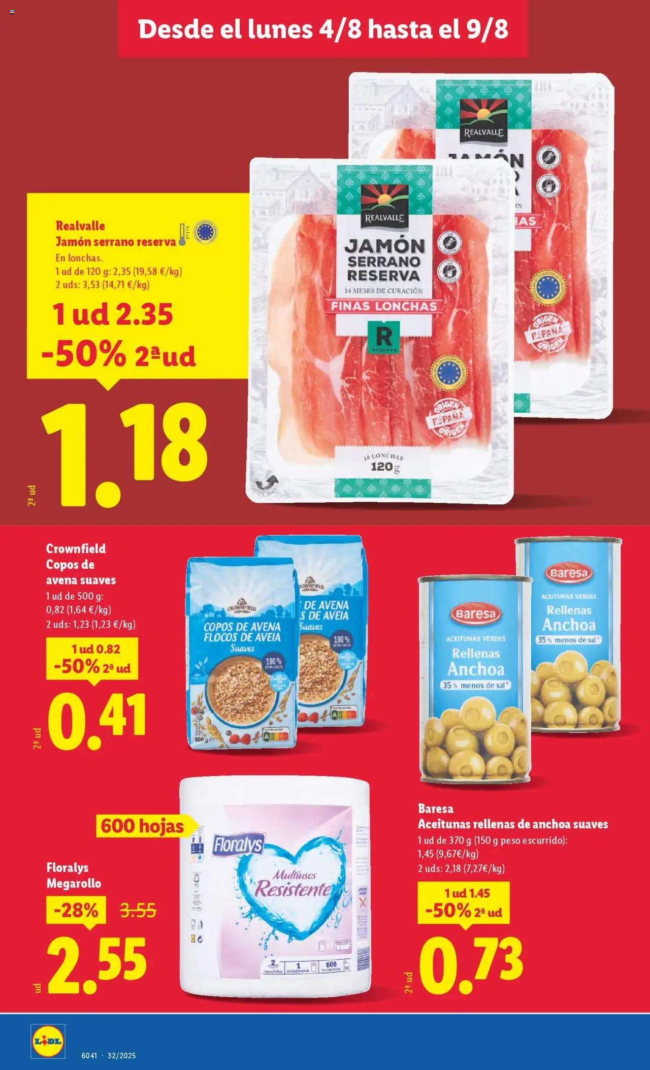 Lidl folleto │ válido desde el 04.08.2025 | Página: 4 | Productos: Jamón serrano, Jamón, Copos, Anchoa