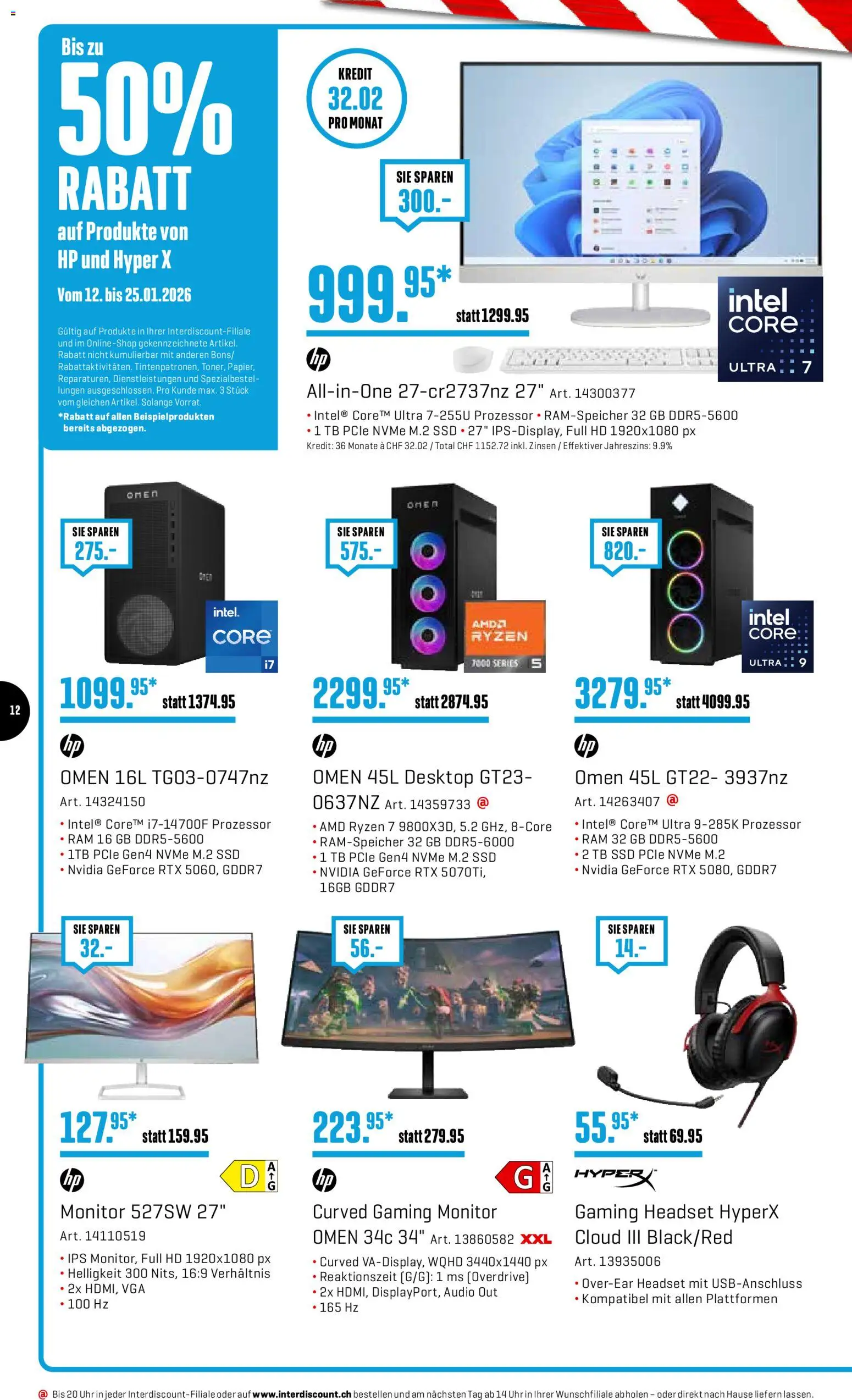 Interdiscount Aktionen – gültig ab 12.01.2026 | Seite: 12 | Produkte: Audio, Headset, Monitor, HP