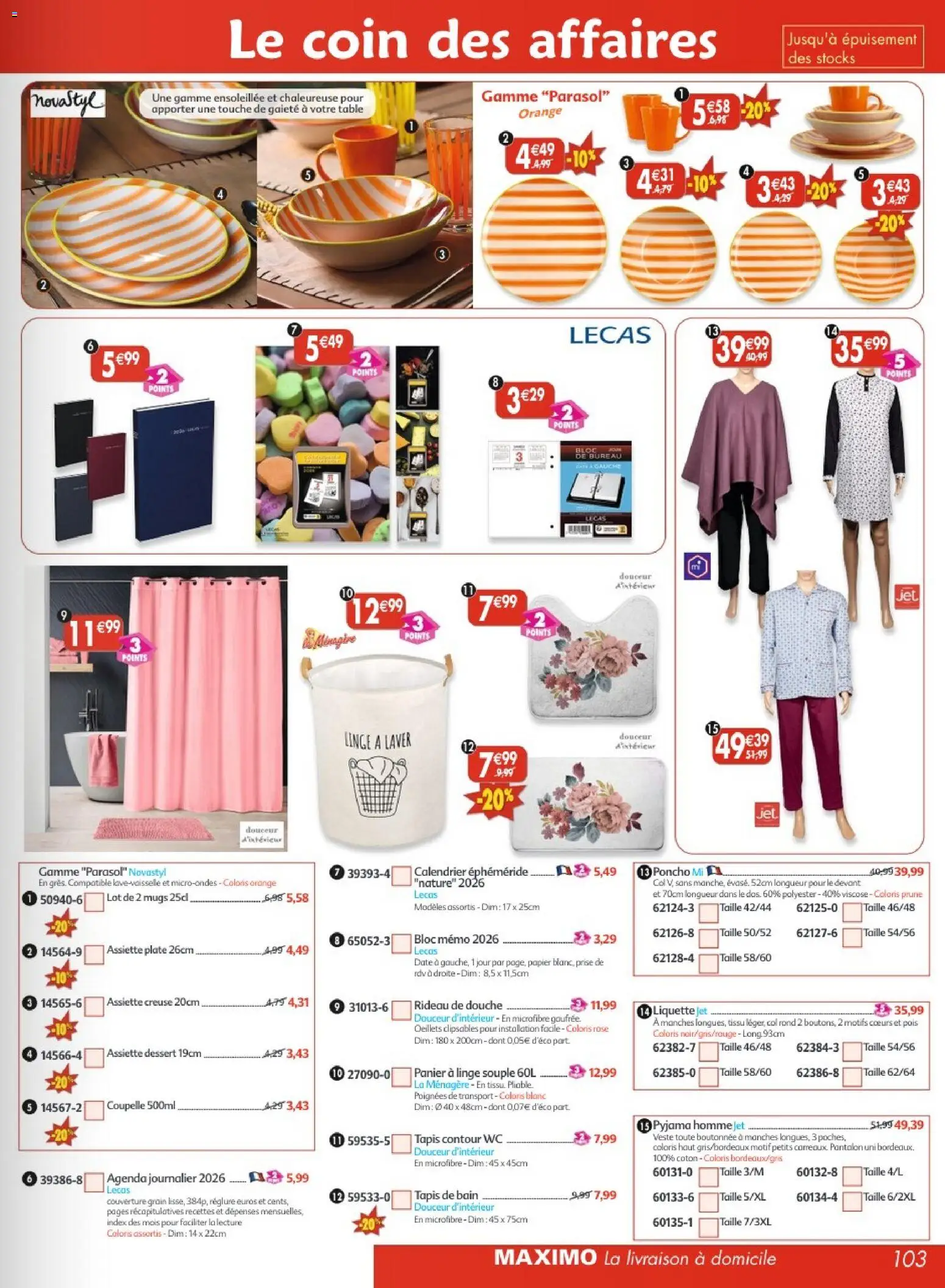 {H1} | Page: 103 | Produits: Prune, Calendrier, Prise, Tapis