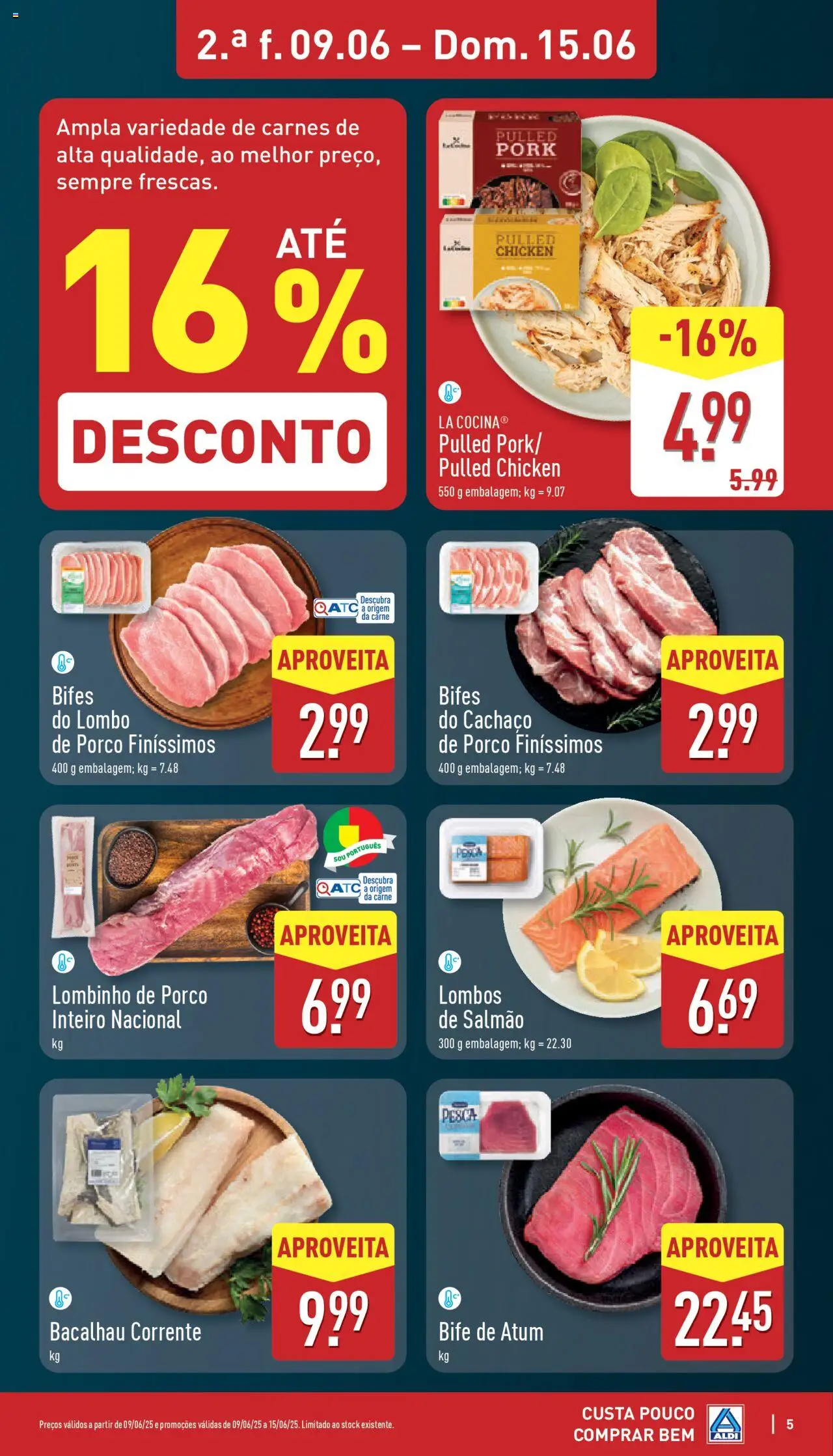 Aldi folheto │ válido de 09.06.2025 | Página: 5 | Produtos: Atum, Bacalhau, Salmão, Lombo