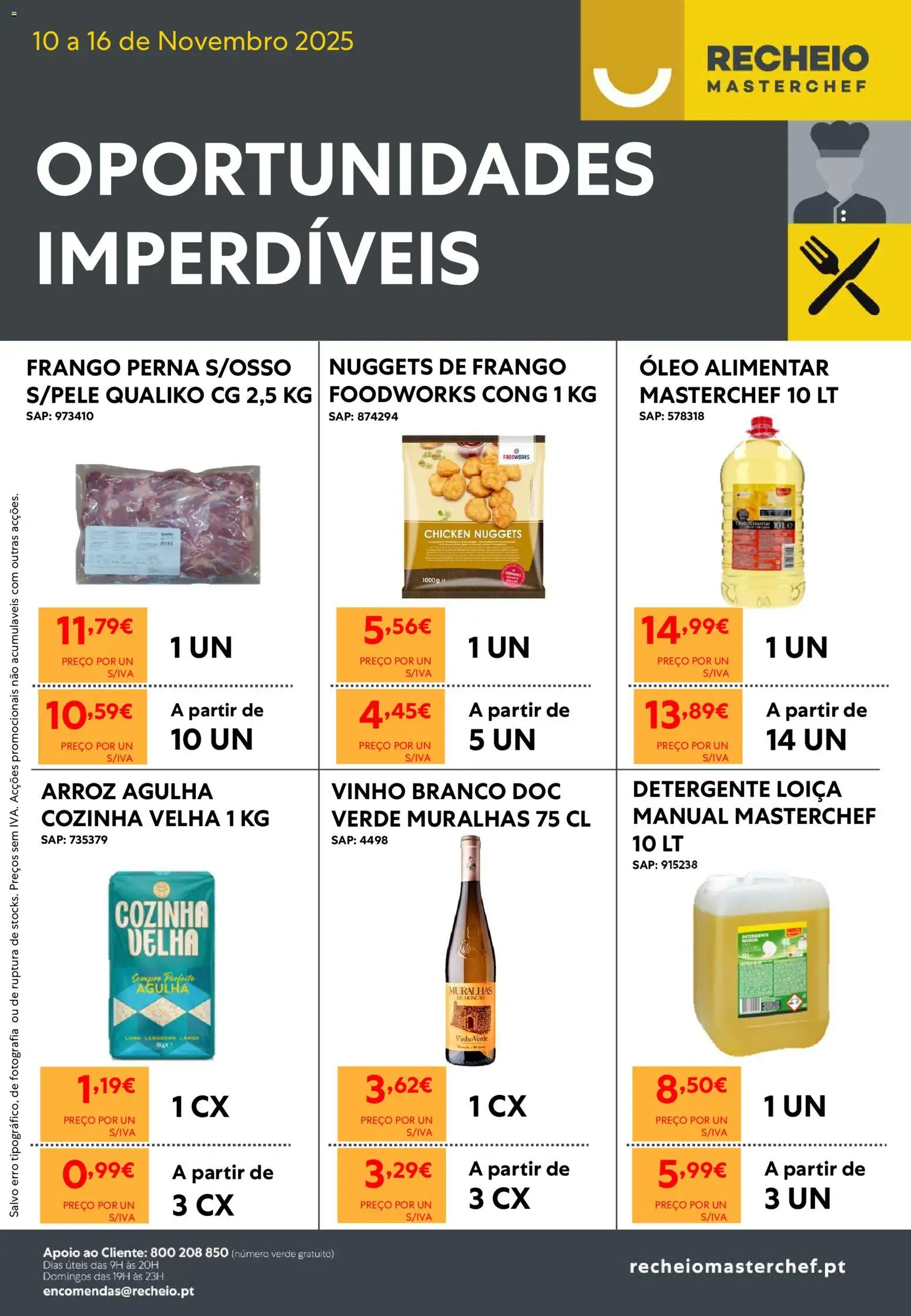 Recheio - Oportunidades Imperdíveis │ válido de 10.11.2025 | Página: 1 | Produtos: Nuggets de frango, Detergente, Vinho, Nuggets