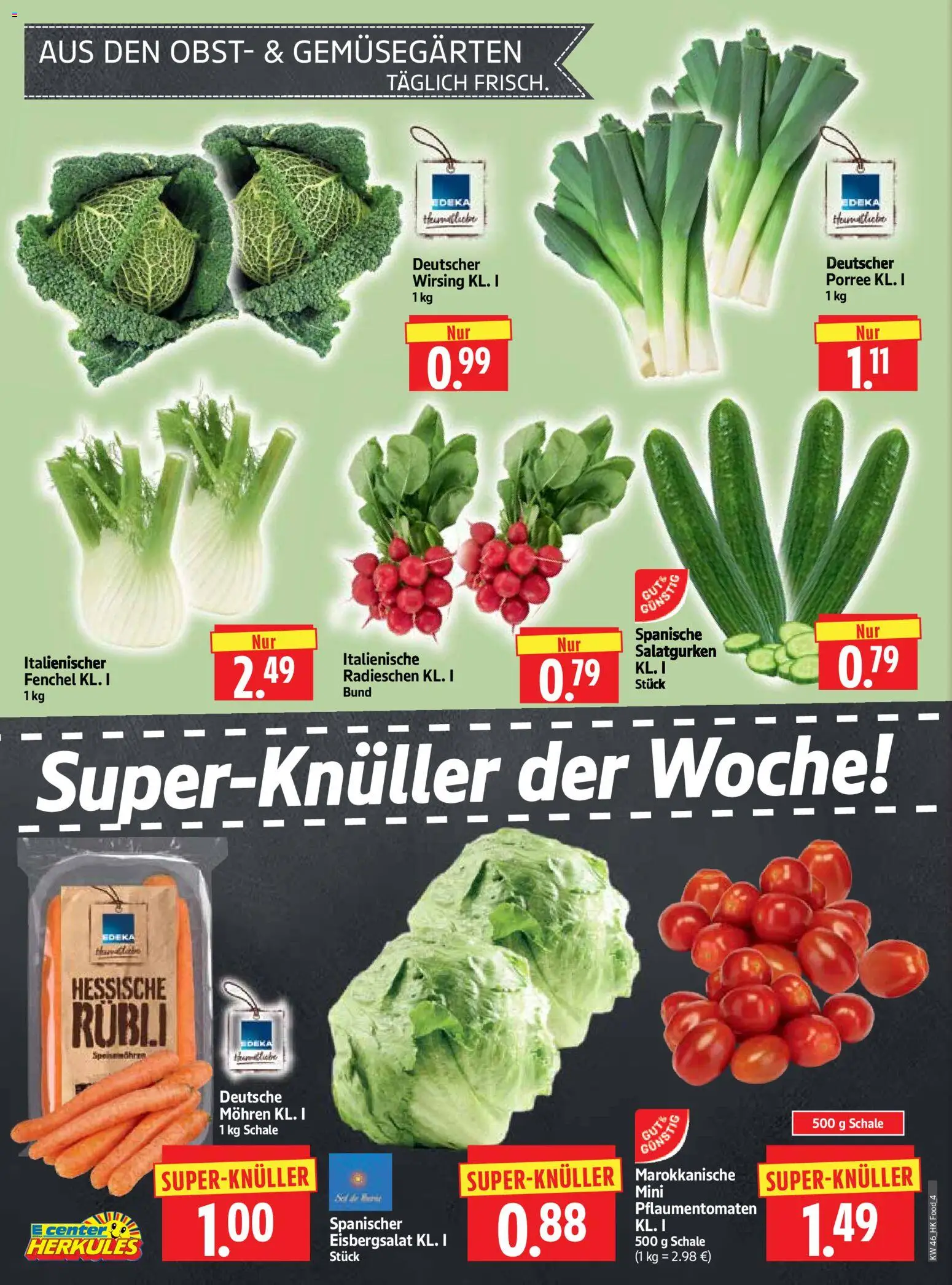 HERKULES Prospekt 	 – gültig ab 10.11.2025 | Seite: 4 | Produkte: Eisbergsalat, Mohren, Obst