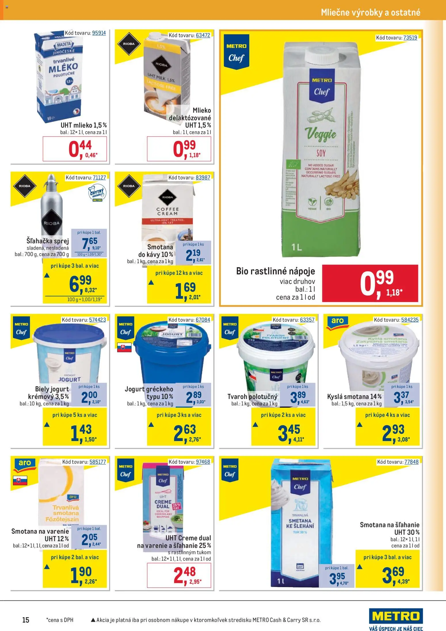 Nové Metro akcie – leták je platný od 25.03.2026 | Strana: 15 | Produkty: Mlieko, Jogurt, Tvaroh, Šľahačka