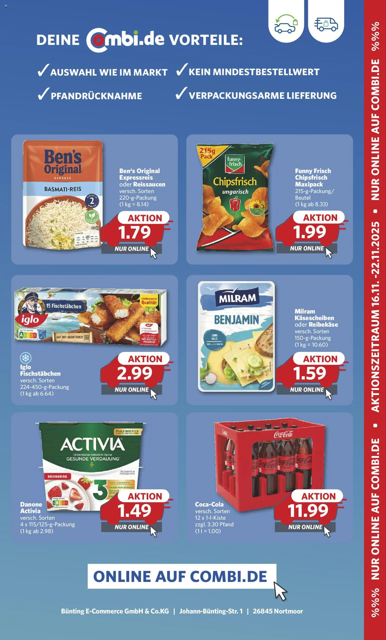 Comnbi Online Einkaufen – gültig ab 16.11.2025 | Seite: 2 | Produkte: Activia, Fischstabchen, Milram, Reibekase