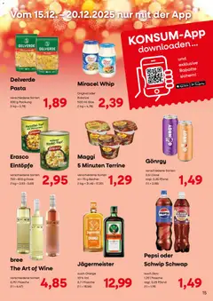 KONSUM Leipzig Kunden-journal ab 08.12.2025 gültig | Seite: 15 | Produkte: Bree, Schwip schwap, Miracel whip, Pasta