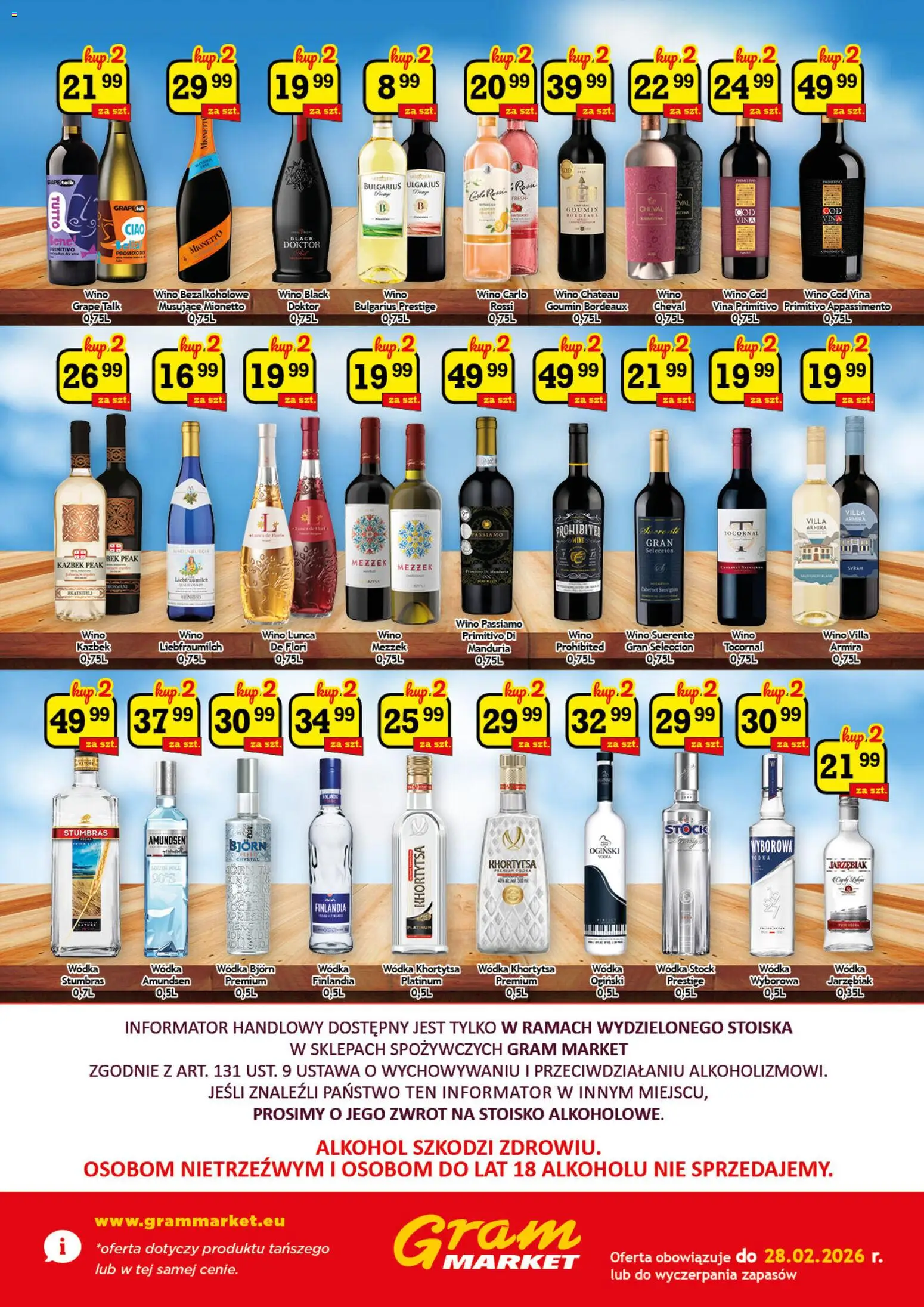 Gram Market Gazetka - Barek od 02.02.2026 | Strona: 2 | Produkty: Bjorn wodka, Wino bezalkoholowe, Wódka Stumbras, Wódka