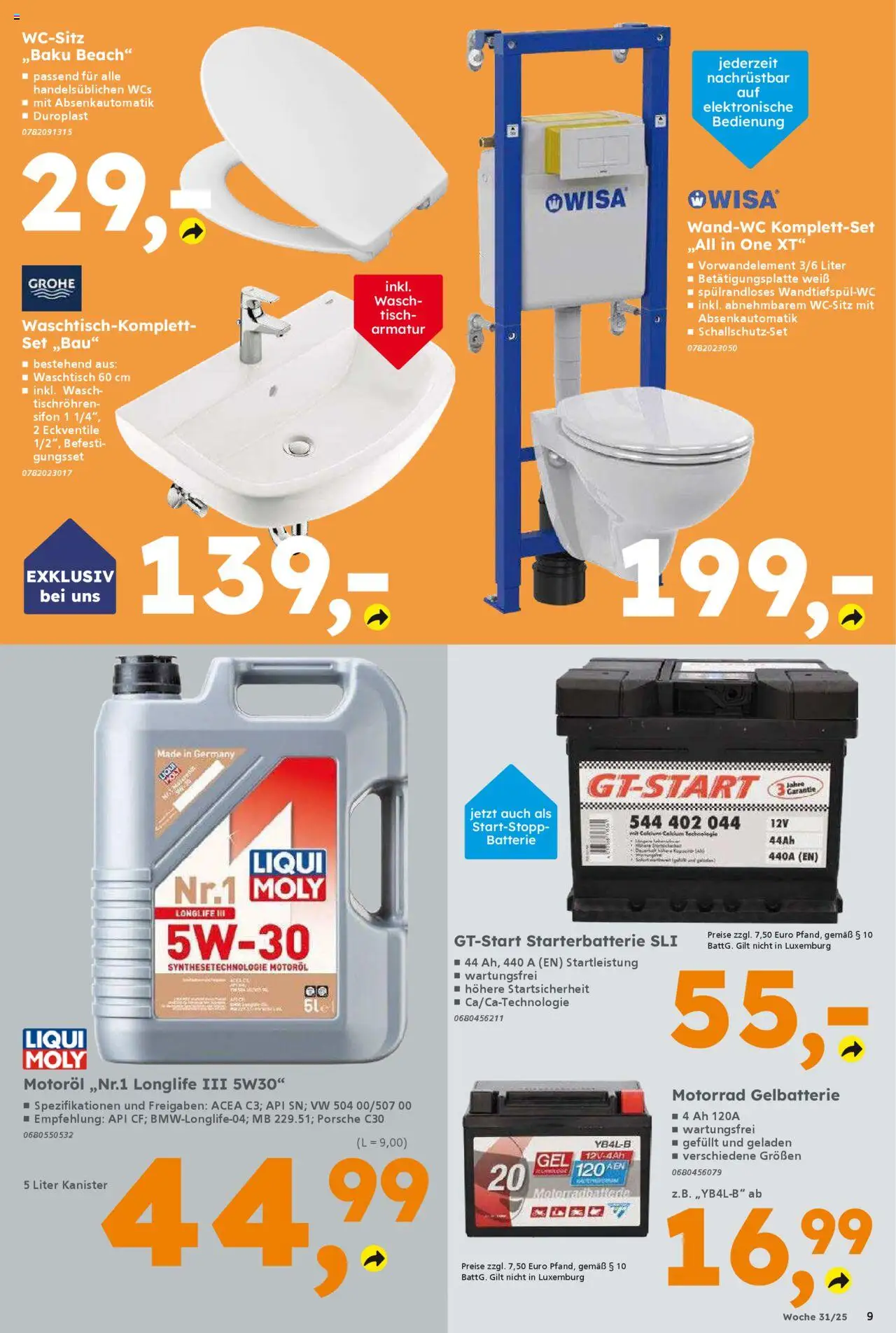 Globus Baumarkt Prospekt 	 - gültig ab dem 28.07.2025 | Seite: 9 | Produkte: Tisch, Batterie, Armatur, Waschtisch