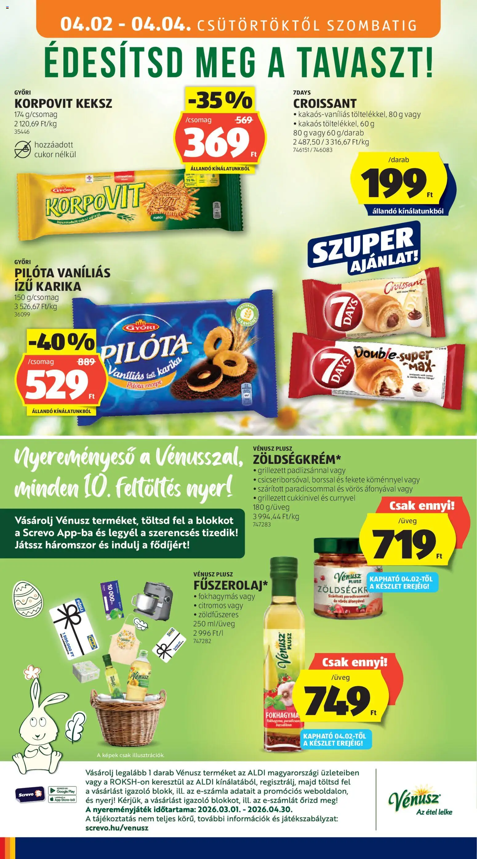 Aldi akciós ujság - amely érvényes a következő dátumtól: 02.04.2026 | Oldal: 20 | Termékek: Fokhagyma, Croissant, Keksz, Cukor