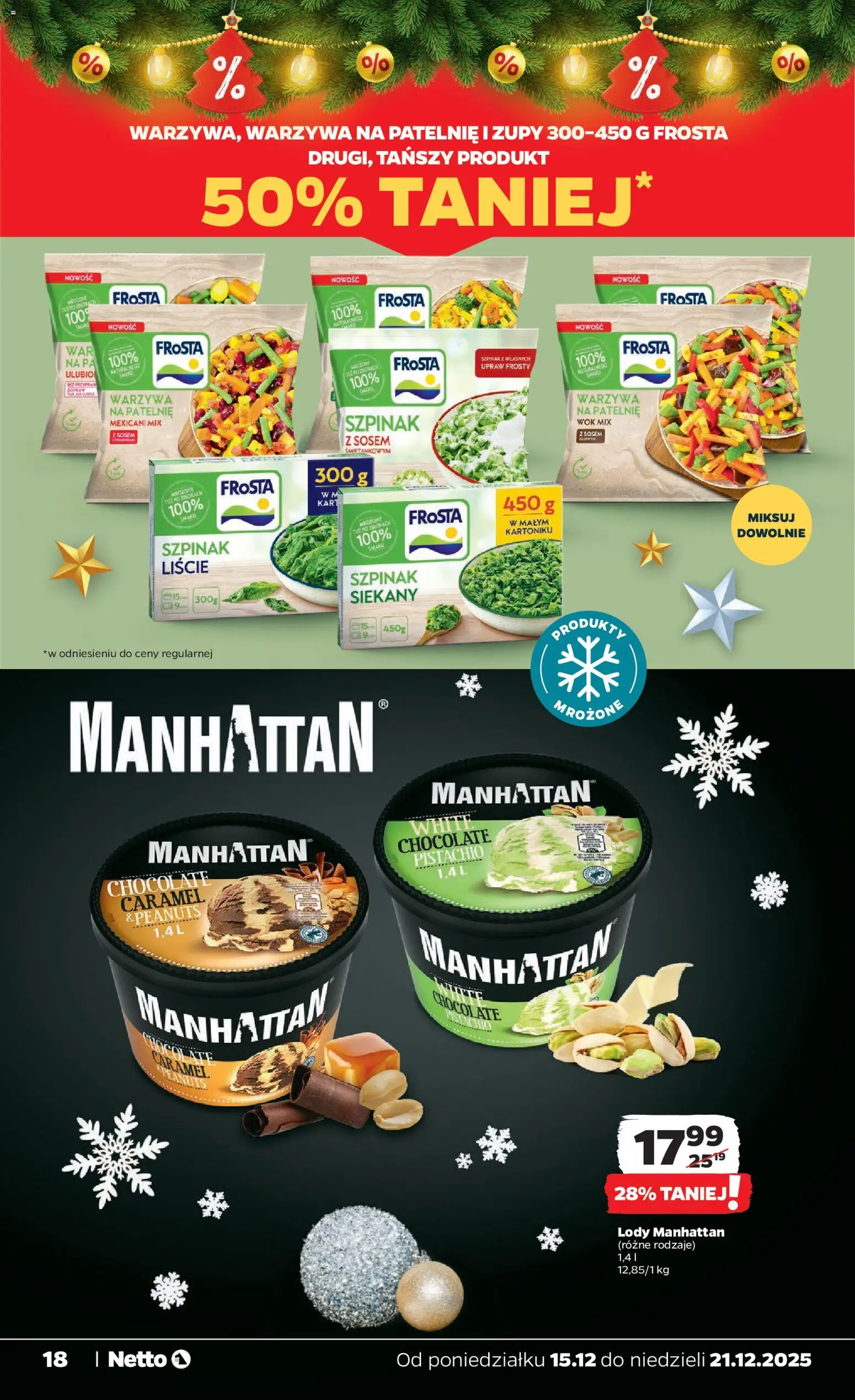 Netto gazetka - Spożywcza od 15.12.2025 | Strona: 18 | Produkty: Szpinak, Lody manhattan, Lody, Warzywa
