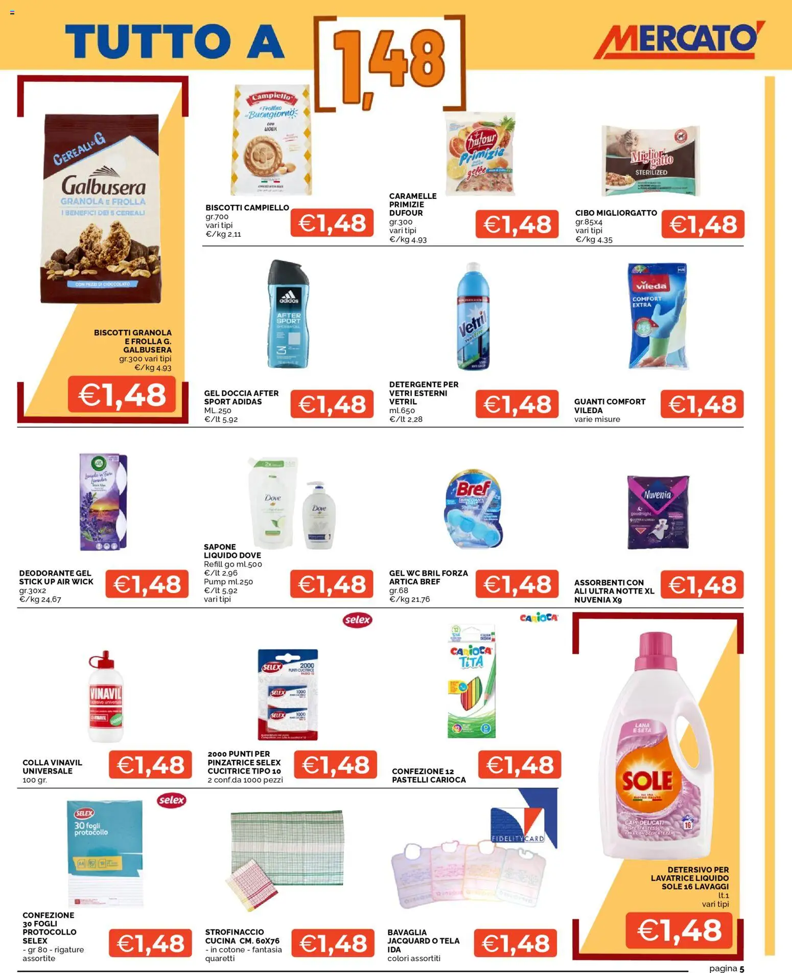 Volantino Mercatò del 22.01.2026 | Pagina: 5 | Prodotti: Guanti, Lavatrice, Colla, WC