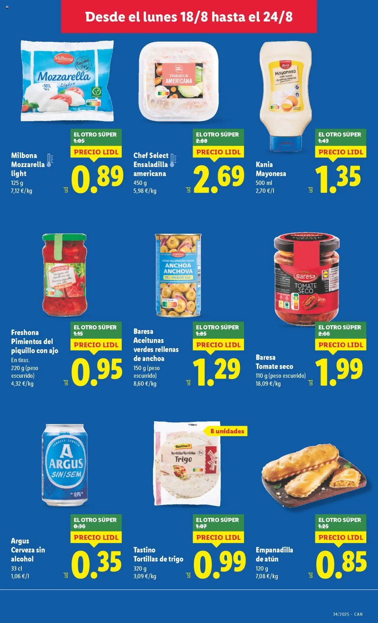 Lidl - Canarias │ válido desde el 18.08.2025 | Página: 9 | Productos: Ensaladilla, Οθόνη προβολής, Peso, Anchoa