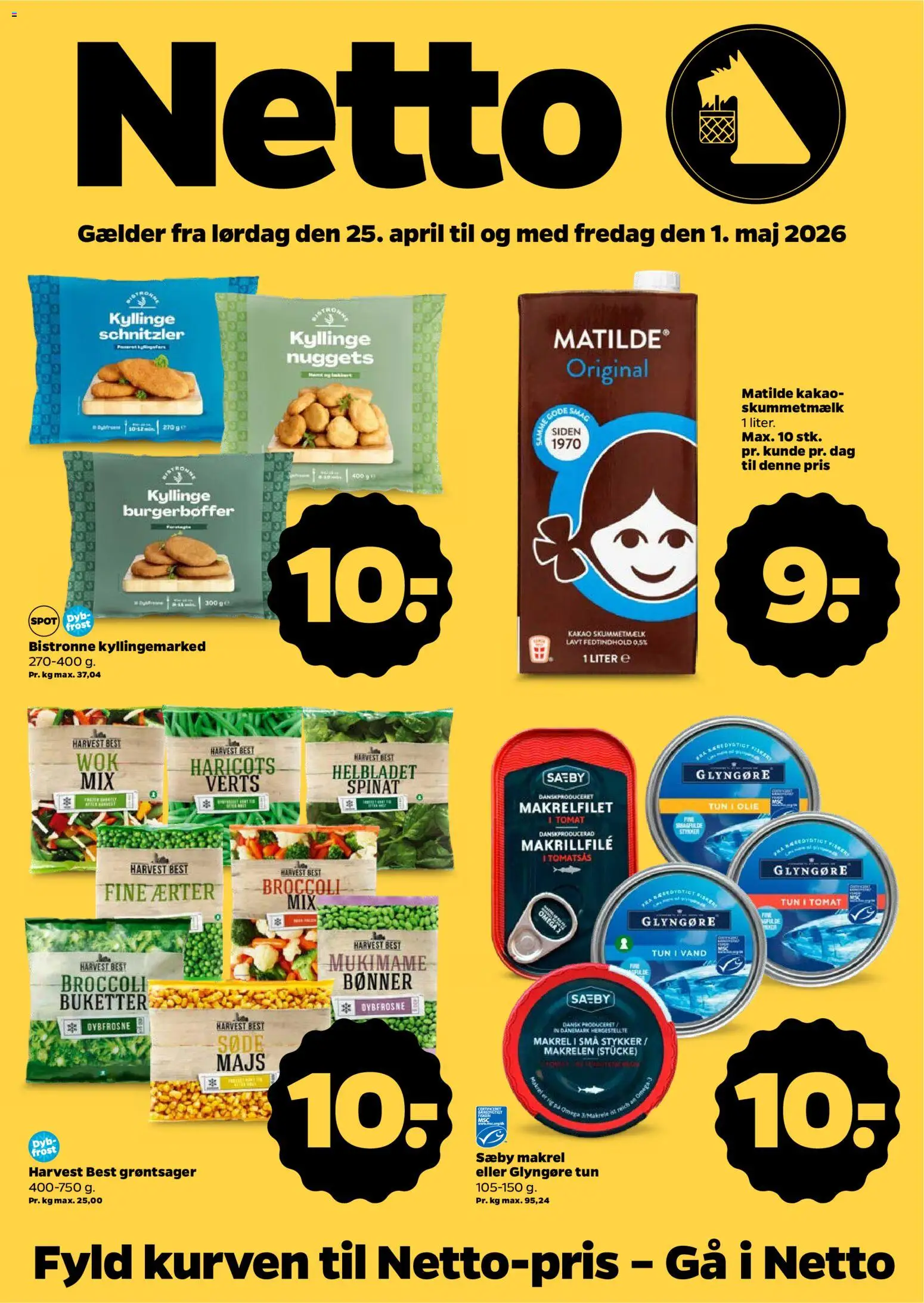 Netto tilbudsavis – gyldig fra 25.04.2026 | Side: 1 | Produkter: Majs, Makrel, Tun, Spinat