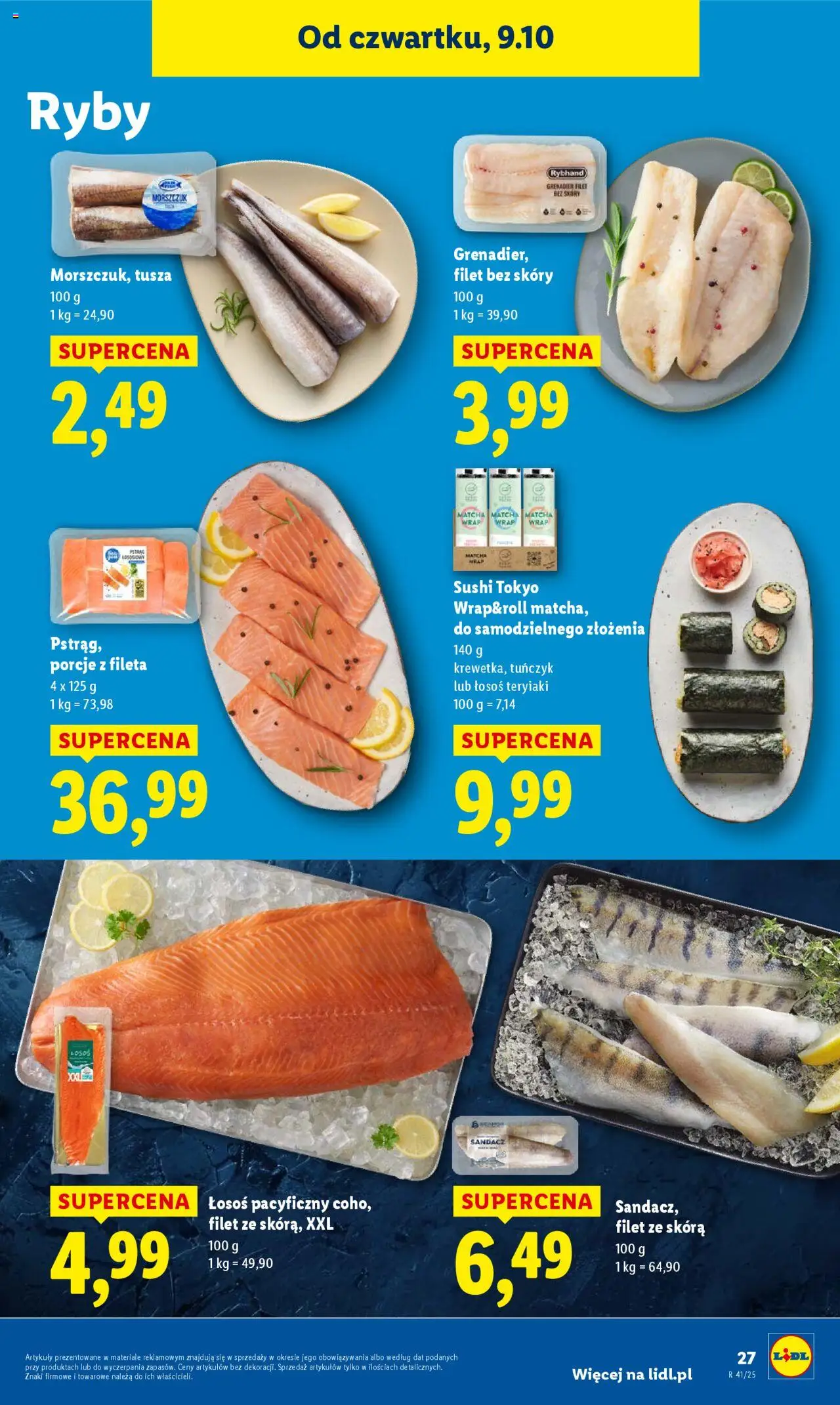 Lidl Gazetka od 09.10.2025 | Strona: 33 | Produkty: Łosoś, Morszczuk, Sushi, Ryby