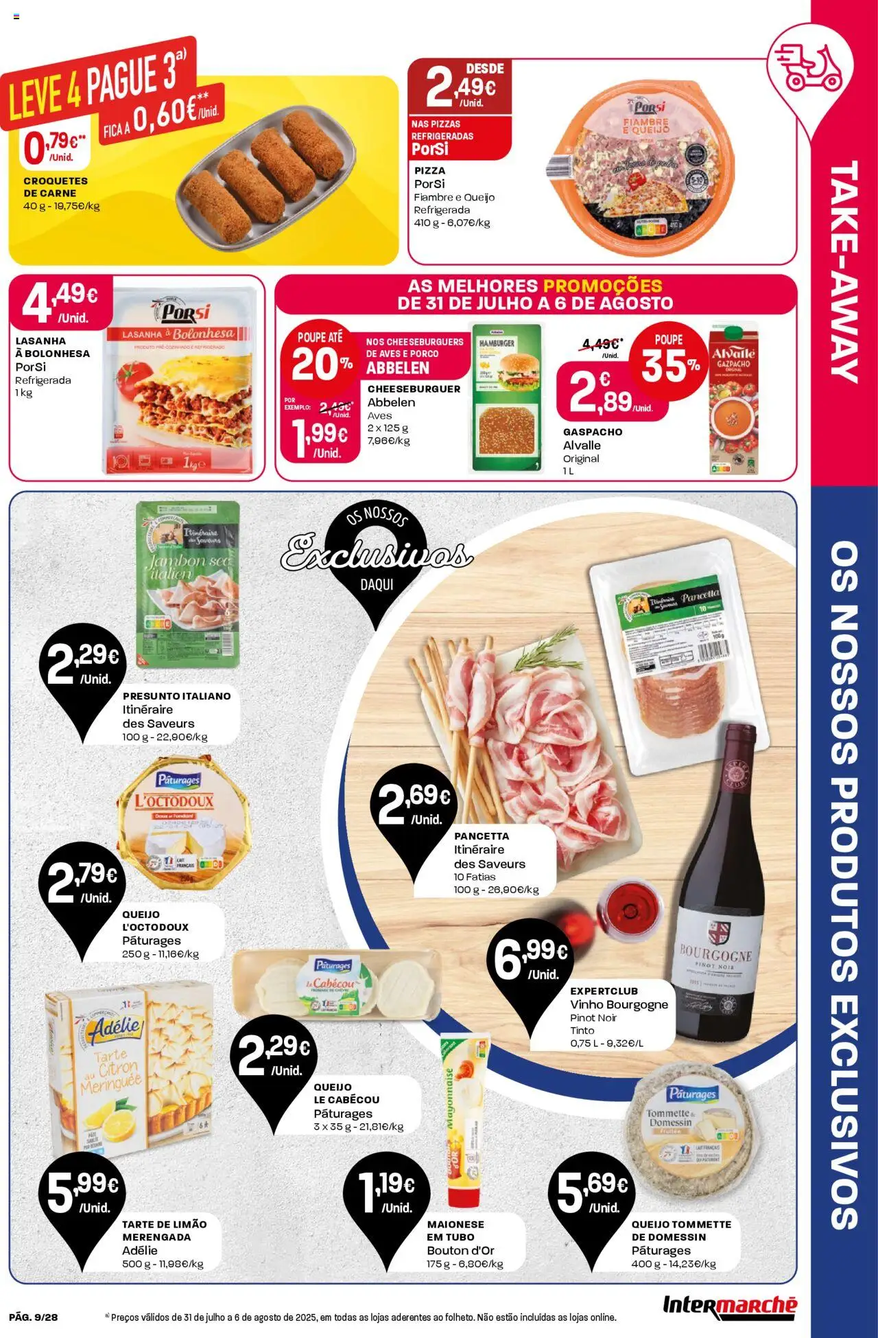 Intermarché folheto │ válido de 31.07.2025 | Página: 9 | Produtos: Pizza, Maionese, Tarte, Carne