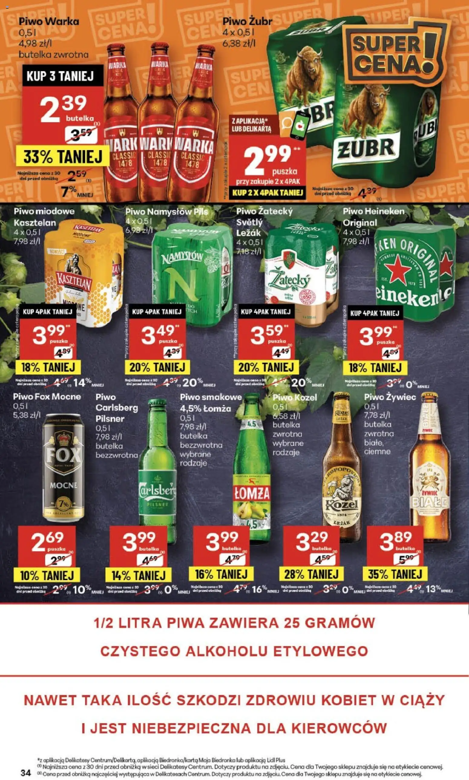 Delikatesy Centrum Gazetka od 13.11.2025 | Strona: 34 | Produkty: Leżak, Delikatesy, Warka, Piwo kozel