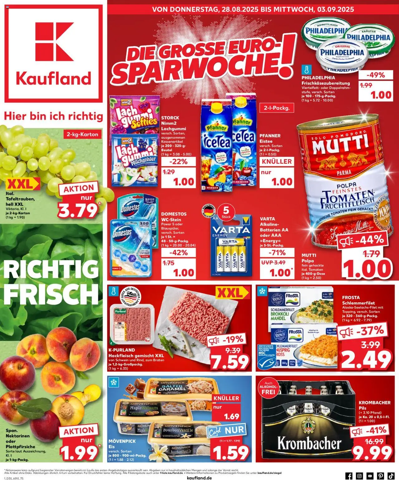 Kaufland prospekt Bremen	 - gültig ab dem 28.08.2025 | Seite: 1 | Produkte: Nektarinen, Philadelphia, Pils, Pfirsich