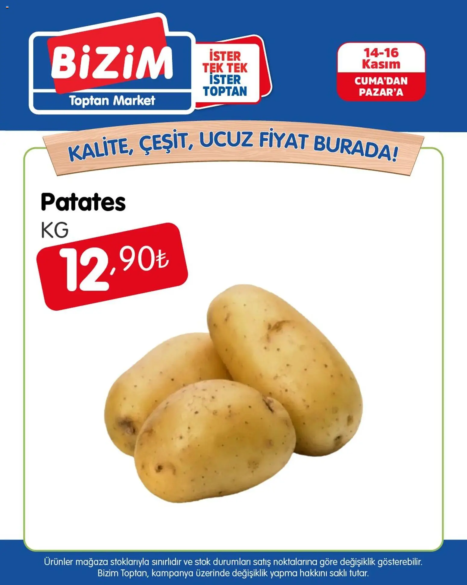 Bizim Toptan Meyve Sebze - 14.11.2025 tarihinden itibaren geçerlidir | Sayfa: 2 | Ürünler: Patates