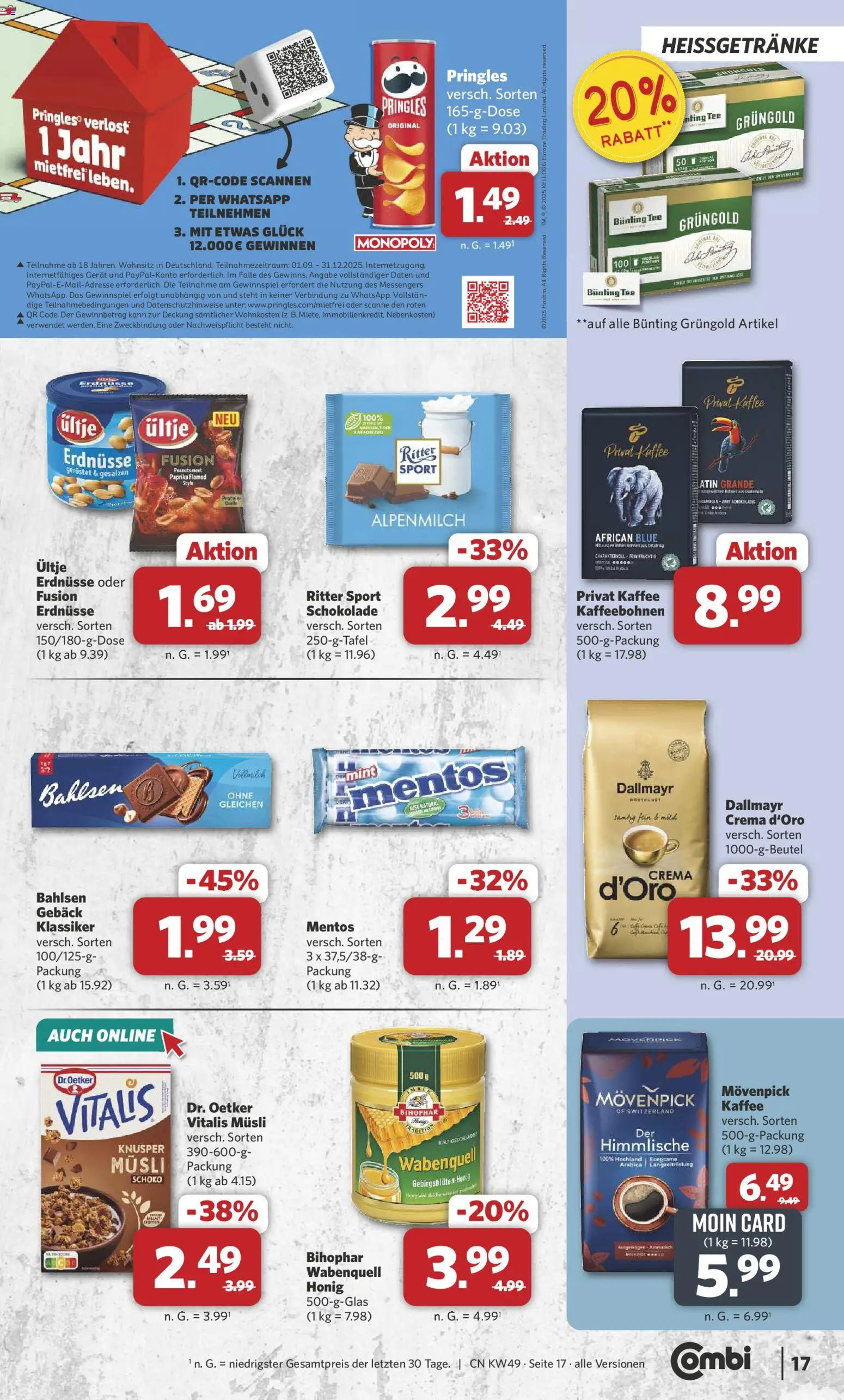 Combi Prospekt 	 – gültig ab 01.12.2025 | Seite: 17 | Produkte: Erdnüsse, Ritter sport, Movenpick kaffee, Pringles