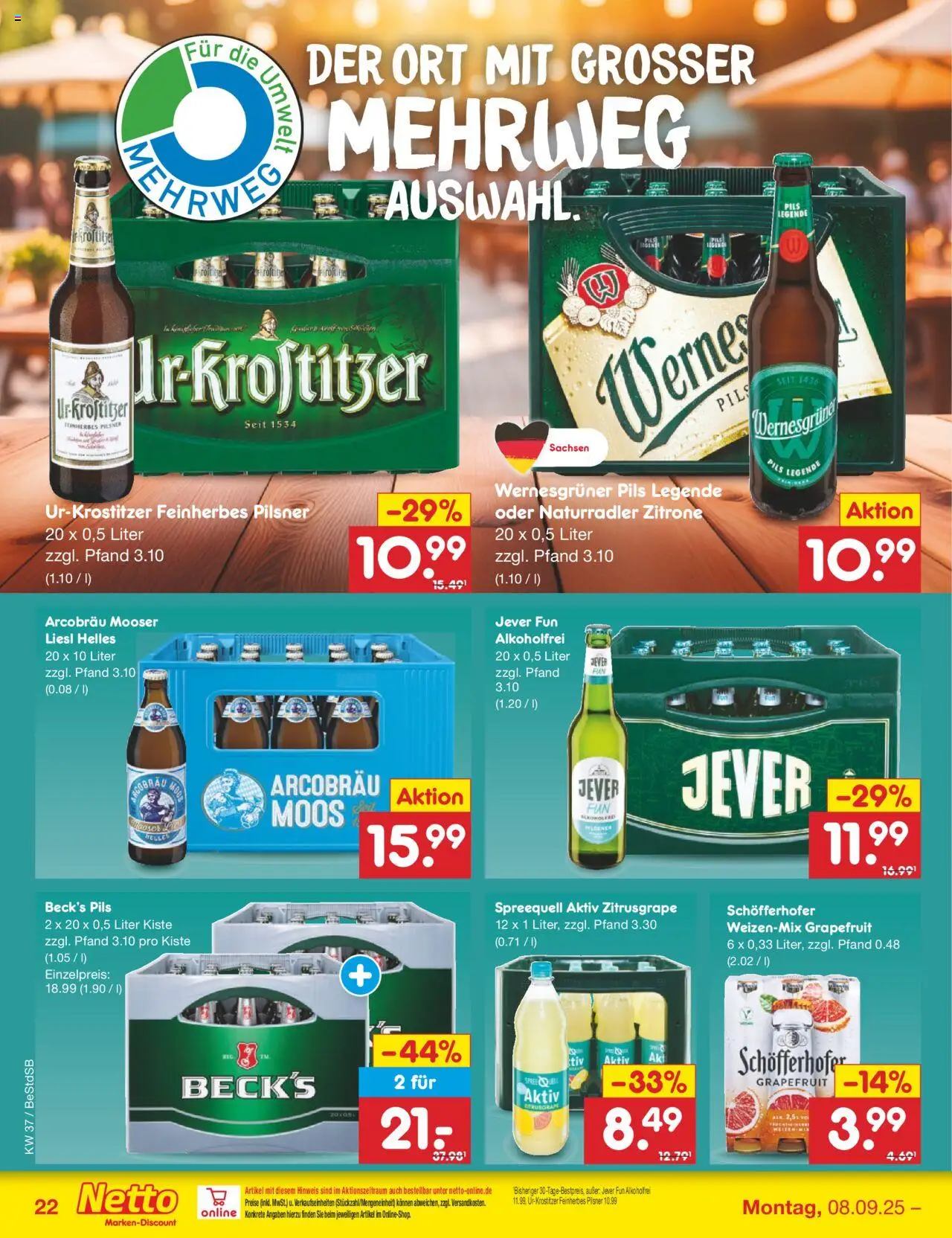 Netto Marken-Discount Prospekt 	 – gültig ab 08.09.2025 | Seite: 32 | Produkte: Pils, Wernesgruner, Grapefruit, Zitrone