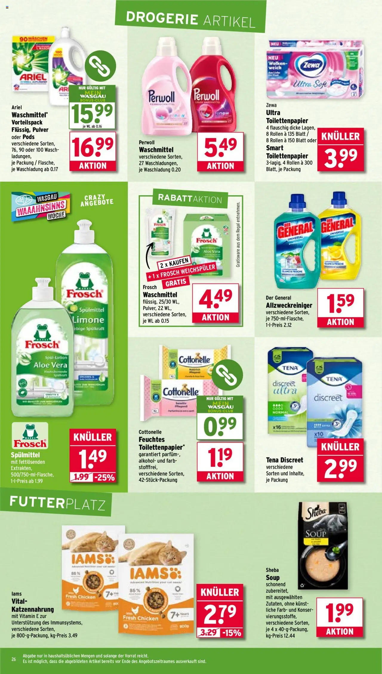 Wasgau Prospekt 	 – gültig ab 29.09.2025 | Seite: 26 | Produkte: Sheba, Zewa, Weichspüler, Waschmittel