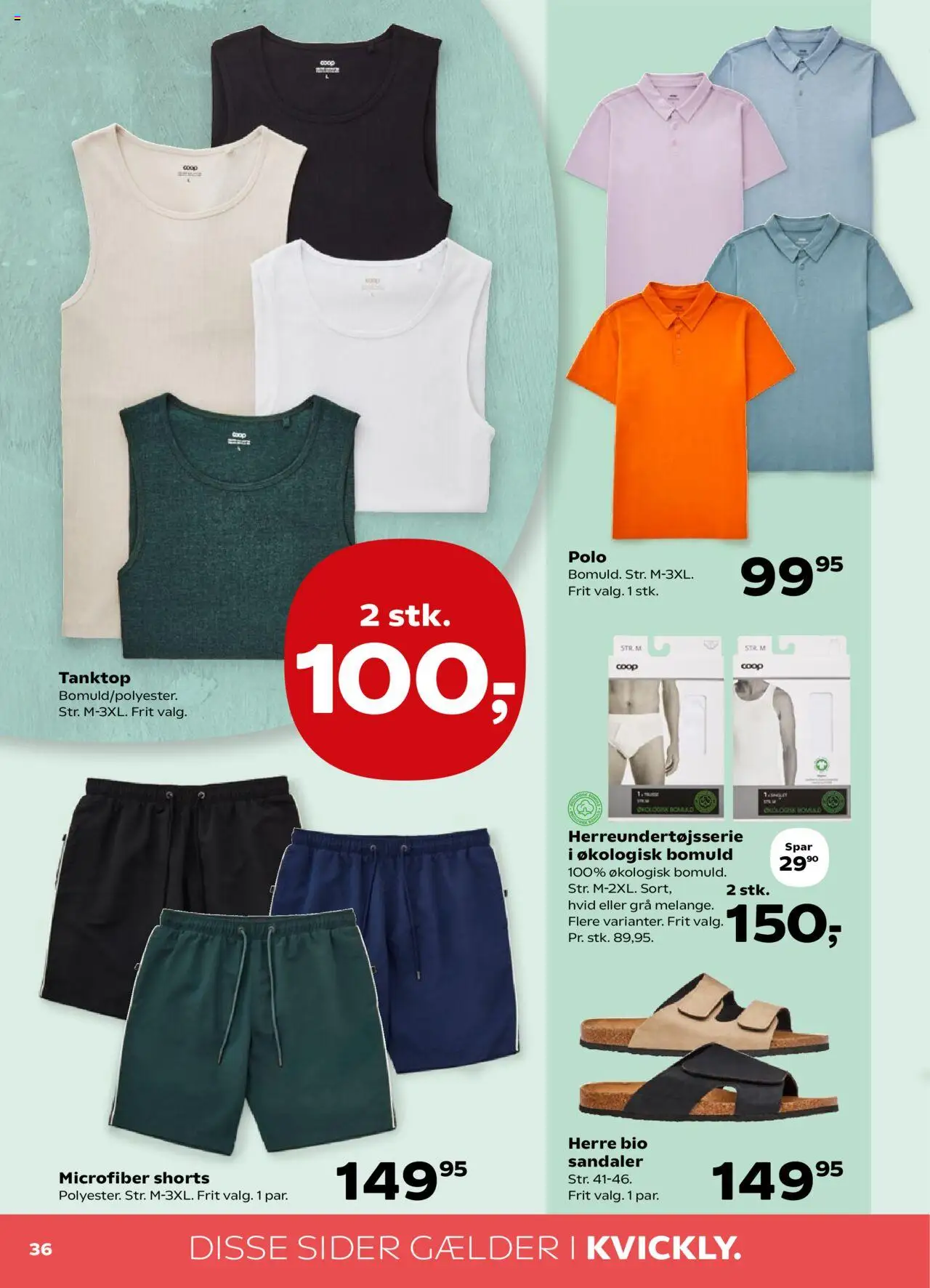 Kvickly Tilbudsavis gyldig fra 06.06.2025 | Side: 36 | Produkter: Tanktop, Shorts, Sandaler, Polo Shirt