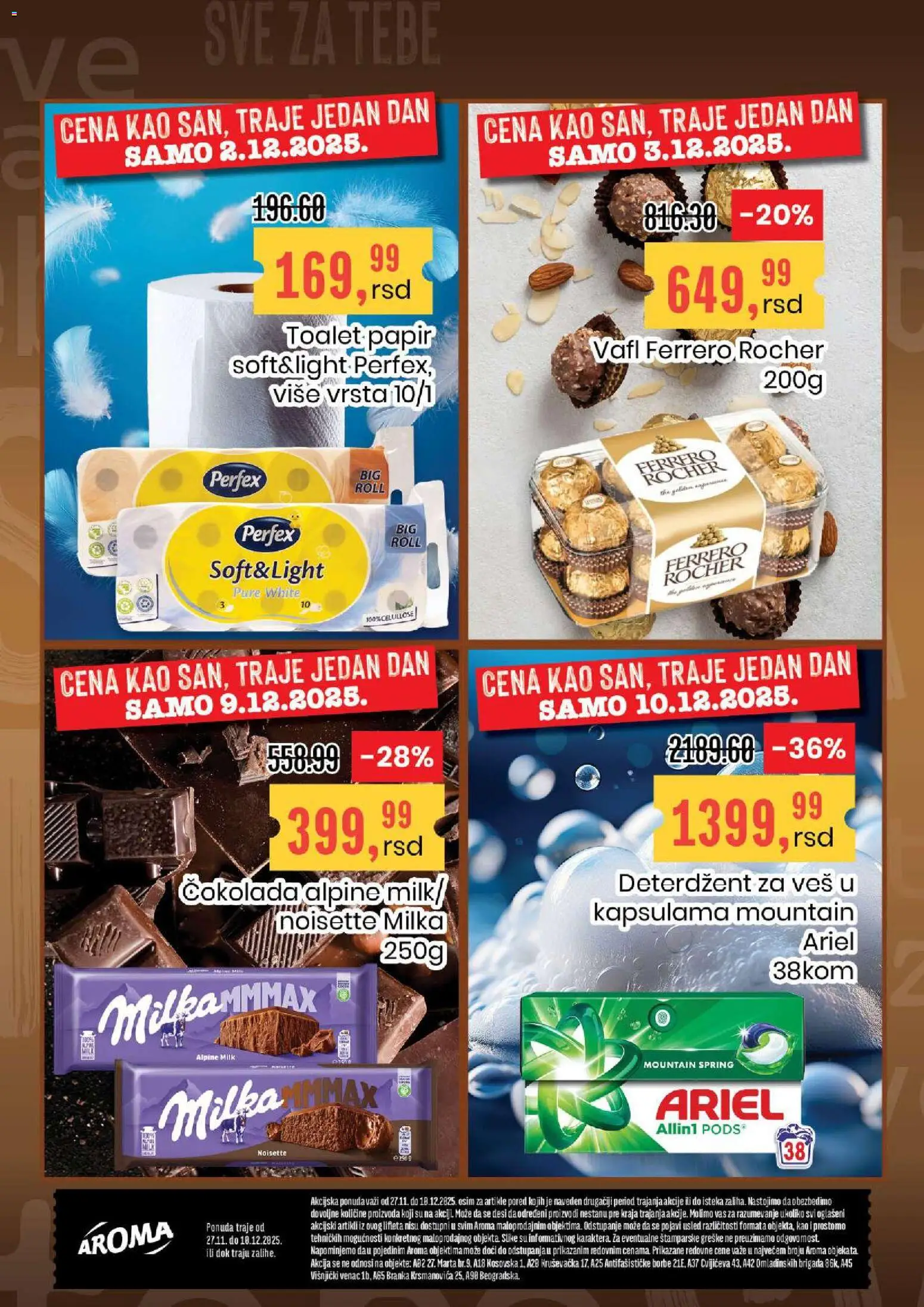 Aroma Market katalog - važi od 27.11.2025 | Strana: 20 | Proizvode: Deterdžent, Ariel, Toalet papir, Čokolada