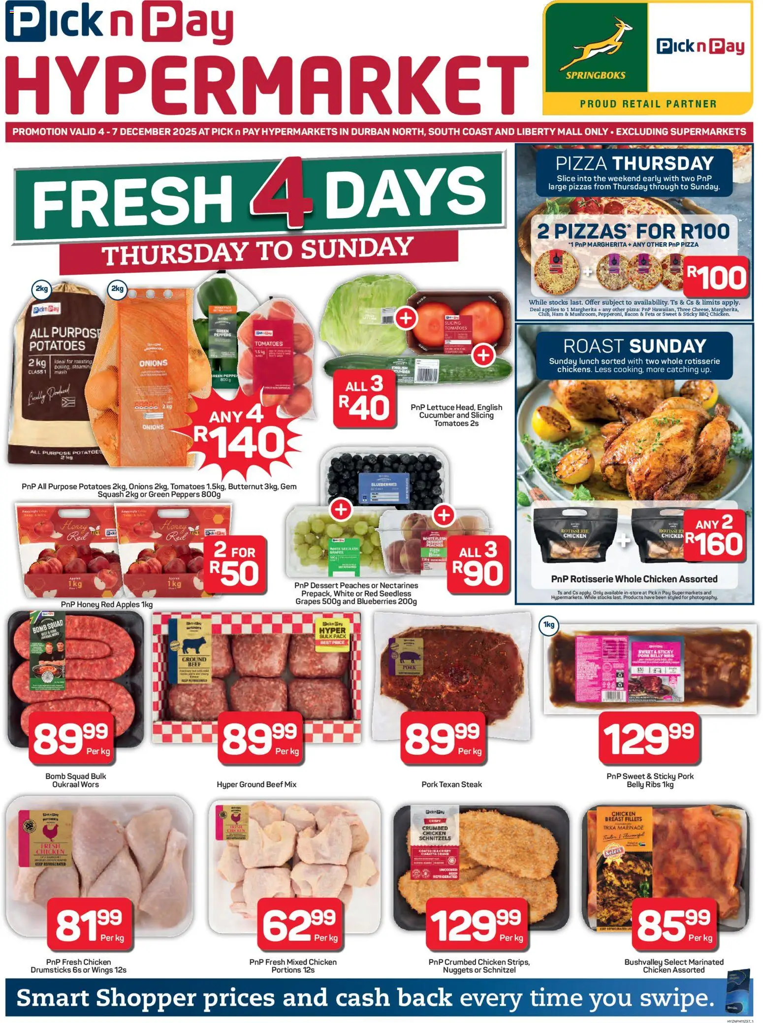 New Pick n Pay catalogue – valid from 04.12.2025 | Page: 1 | Products: Squash, Tomatoes, Potatoes, Nectarines