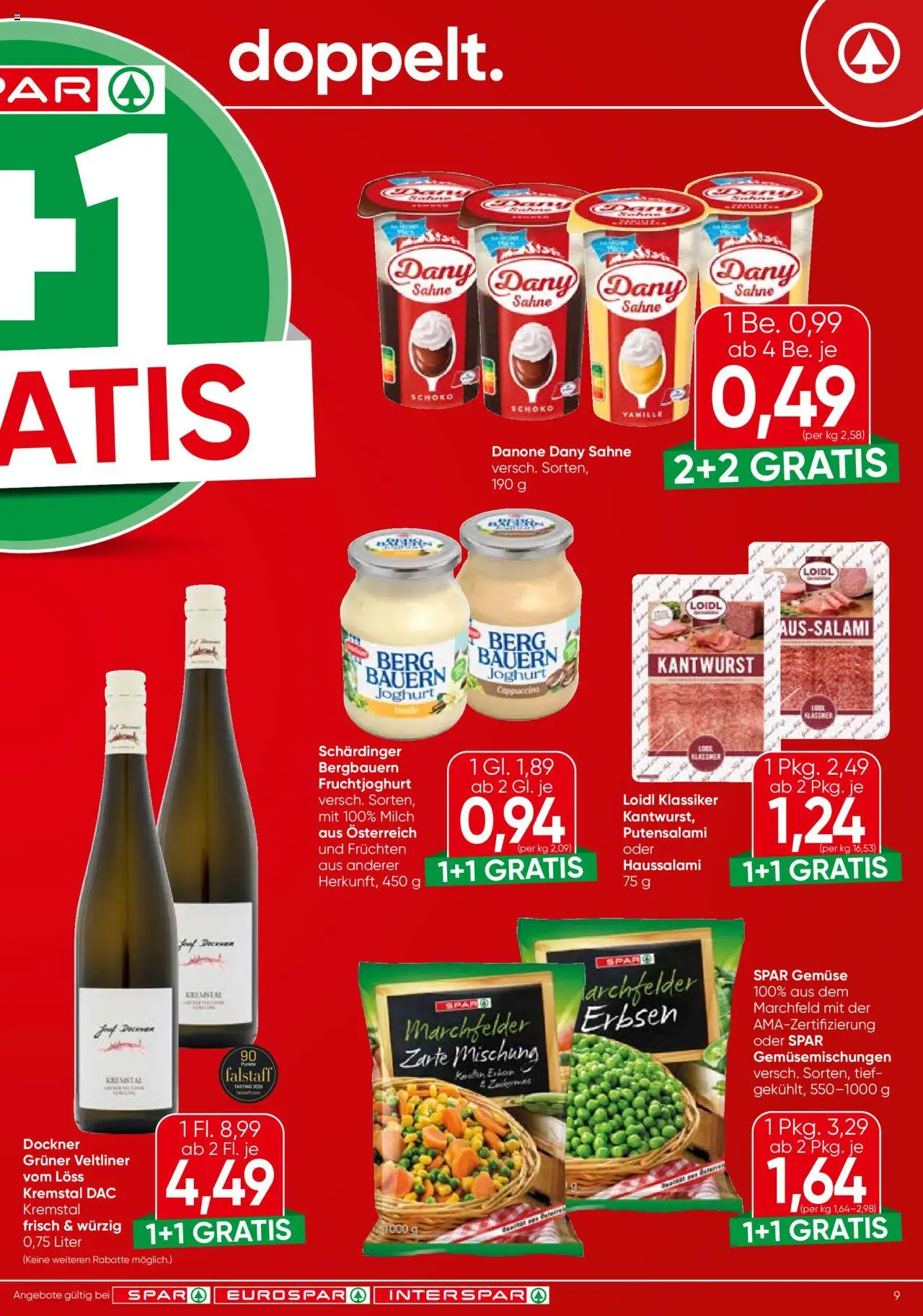 Spar Flugblatt - Wien gültig ab 16.10.2025 | Seite: 9 | Produkte: Sahne, Gemüse, Milch, Joghurt