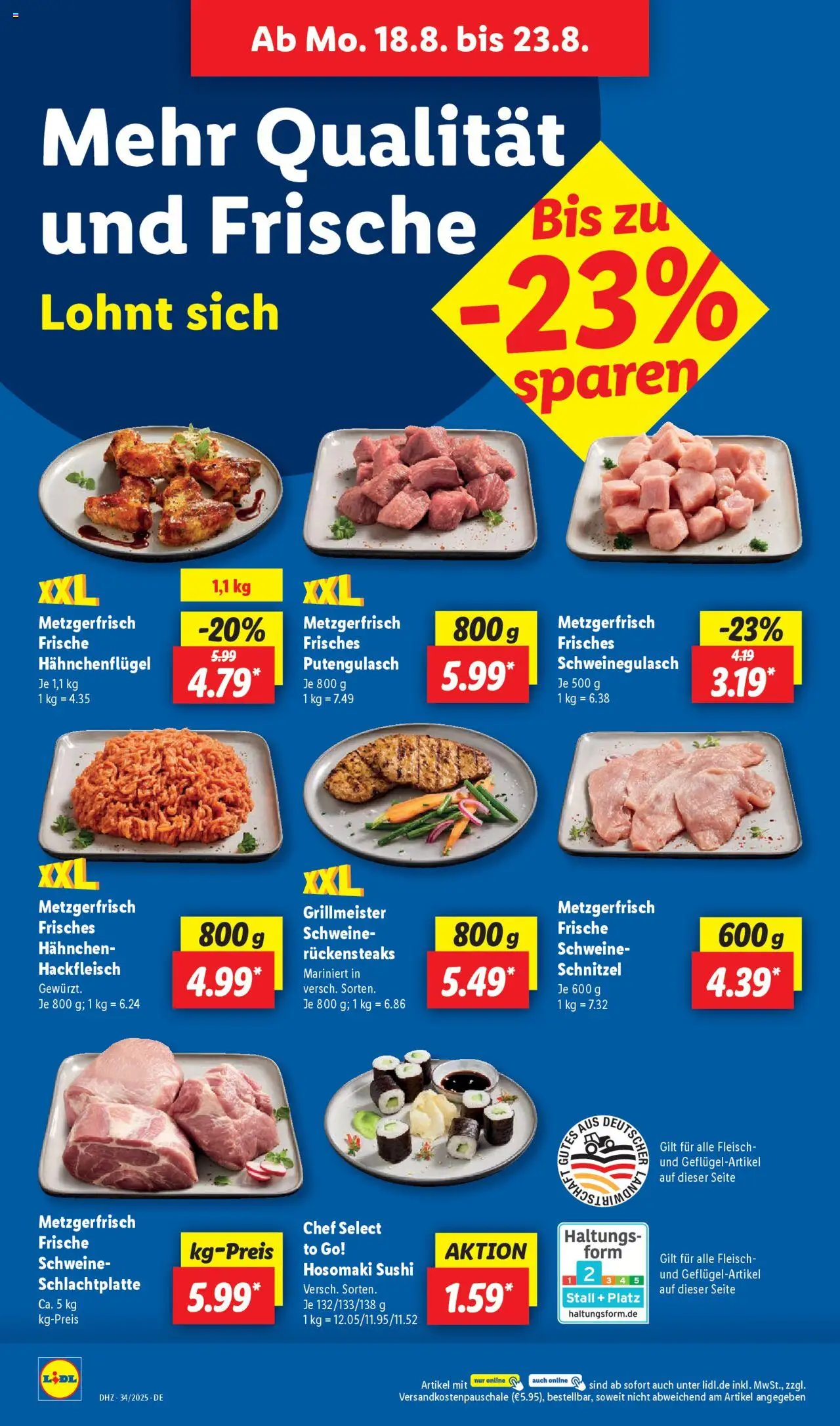 Lidl Prospekt Zossen	 - gültig ab dem 18.08.2025 | Seite: 6 | Produkte: Hahnchen, Schnitzel, Fleisch, Hackfleisch