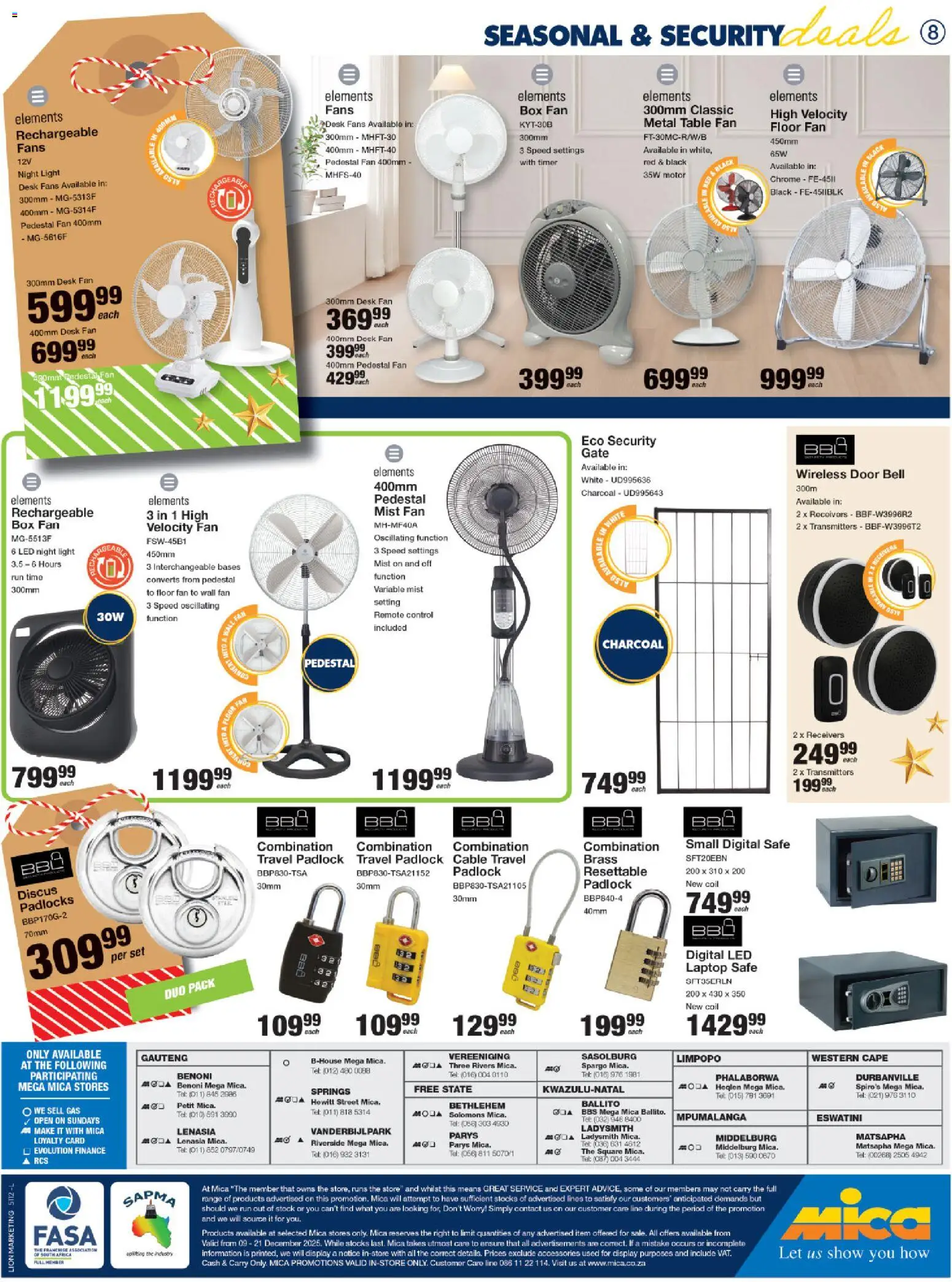 New MICA catalogue – valid from 09.12.2025 | Page: 8 | Products: Fan, Padlock, Gate, Stock