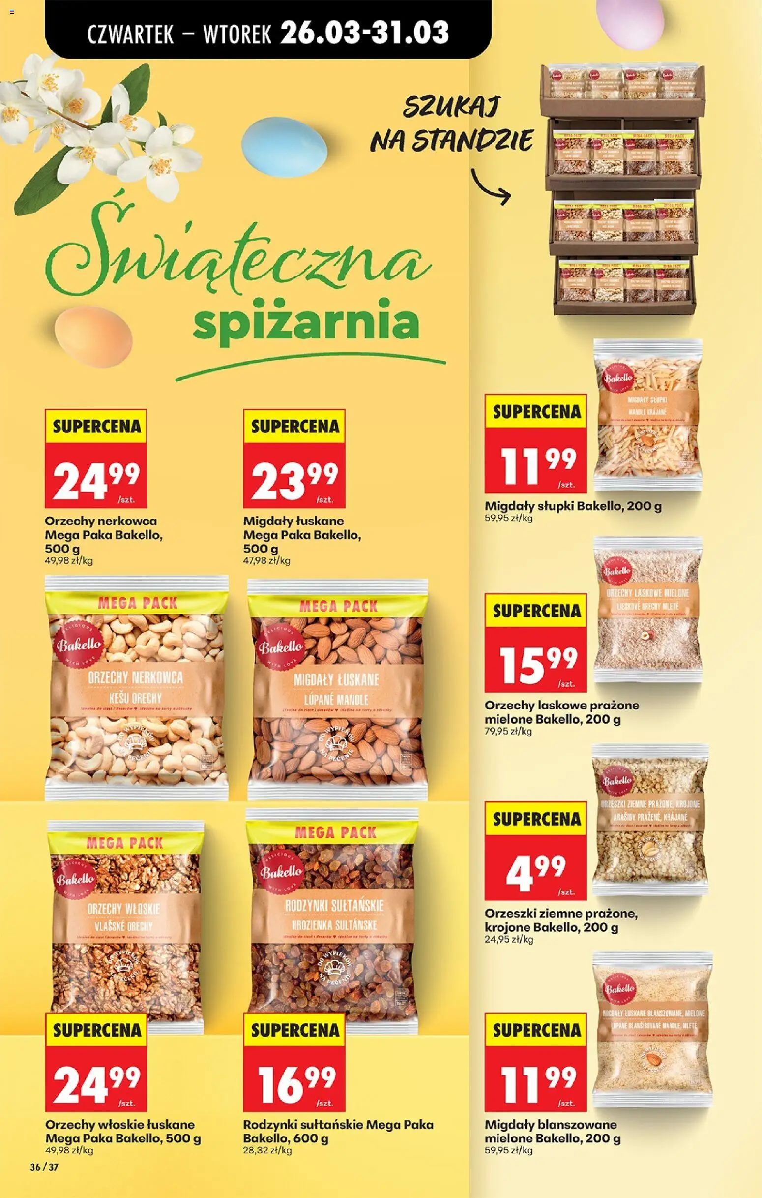 Biedronka gazetka od czwartku od 26.03.2026 | Strona: 44 | Produkty: Orzechy włoskie, Orzechy laskowe prażone, Orzechy, Rodzynki