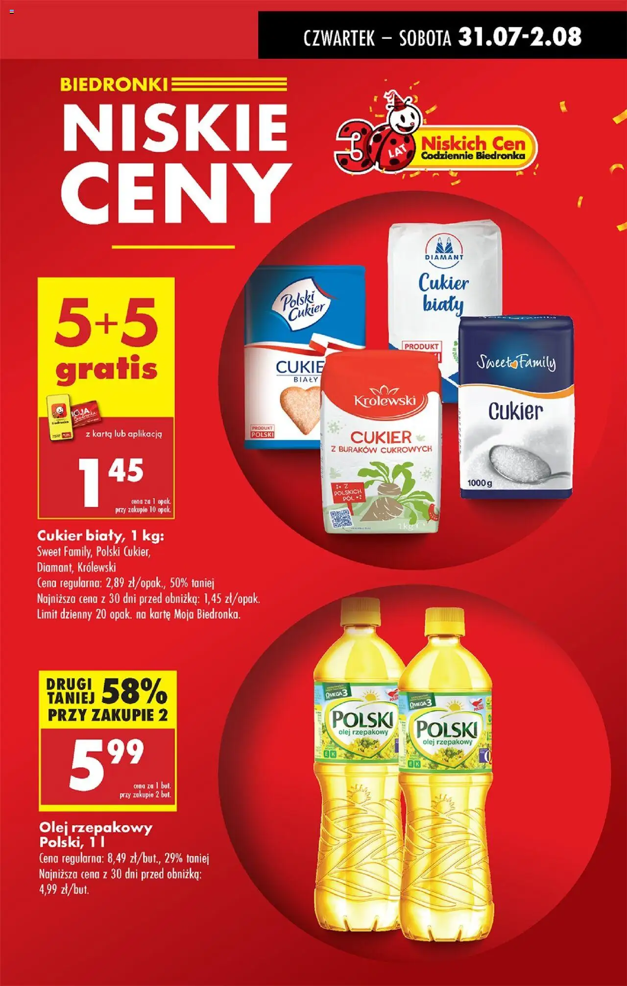 Biedronka gazetka - Oferta W tym tygodniu od 31.07.2025 | Strona: 13 | Produkty: Karta, Olej rzepakowy, Olej, Cukier