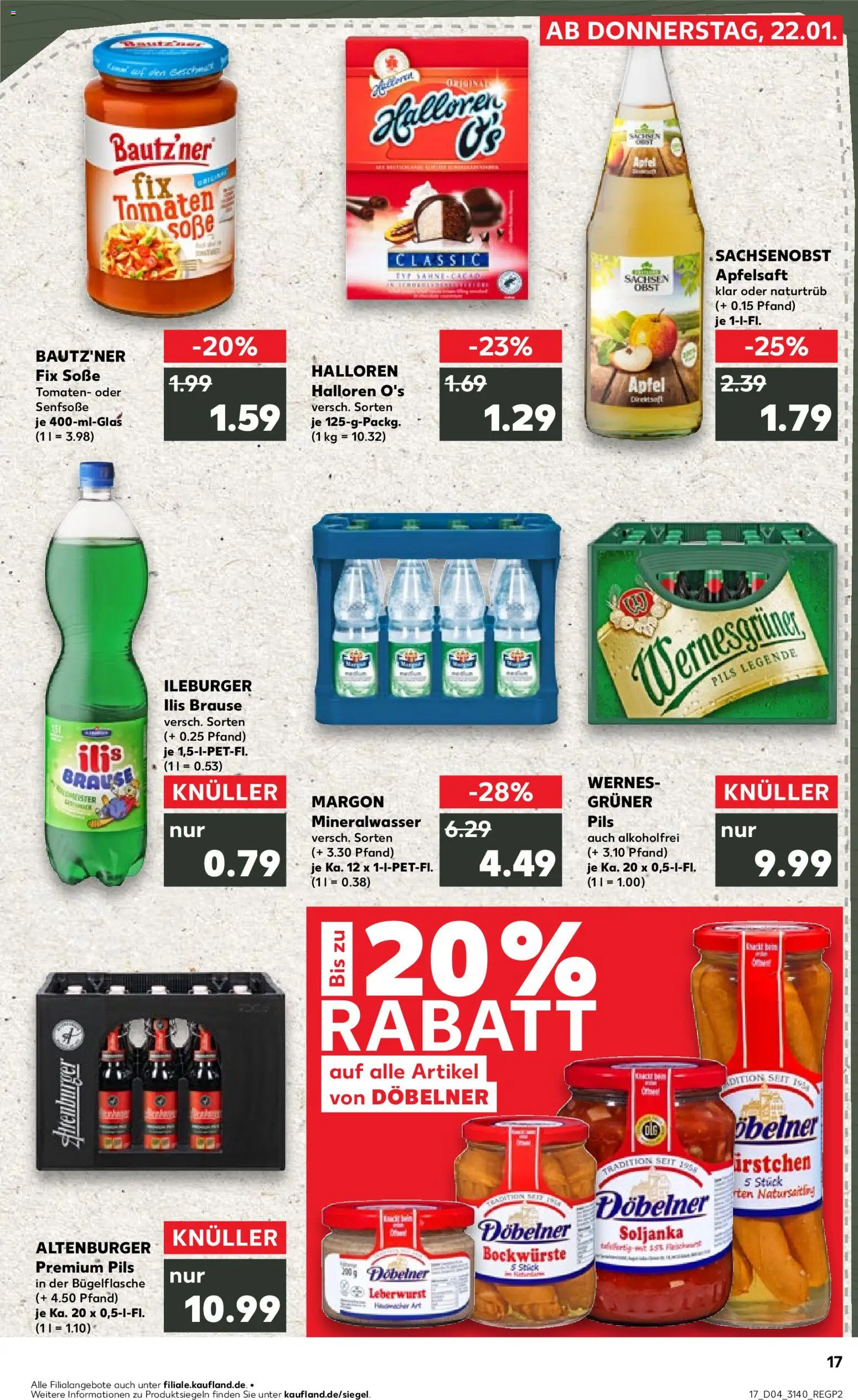 Kaufland prospekt Leipzig	 – gültig ab 22.01.2026 | Seite: 17 | Produkte: Wernesgruner, Apple, Soße, Sahne