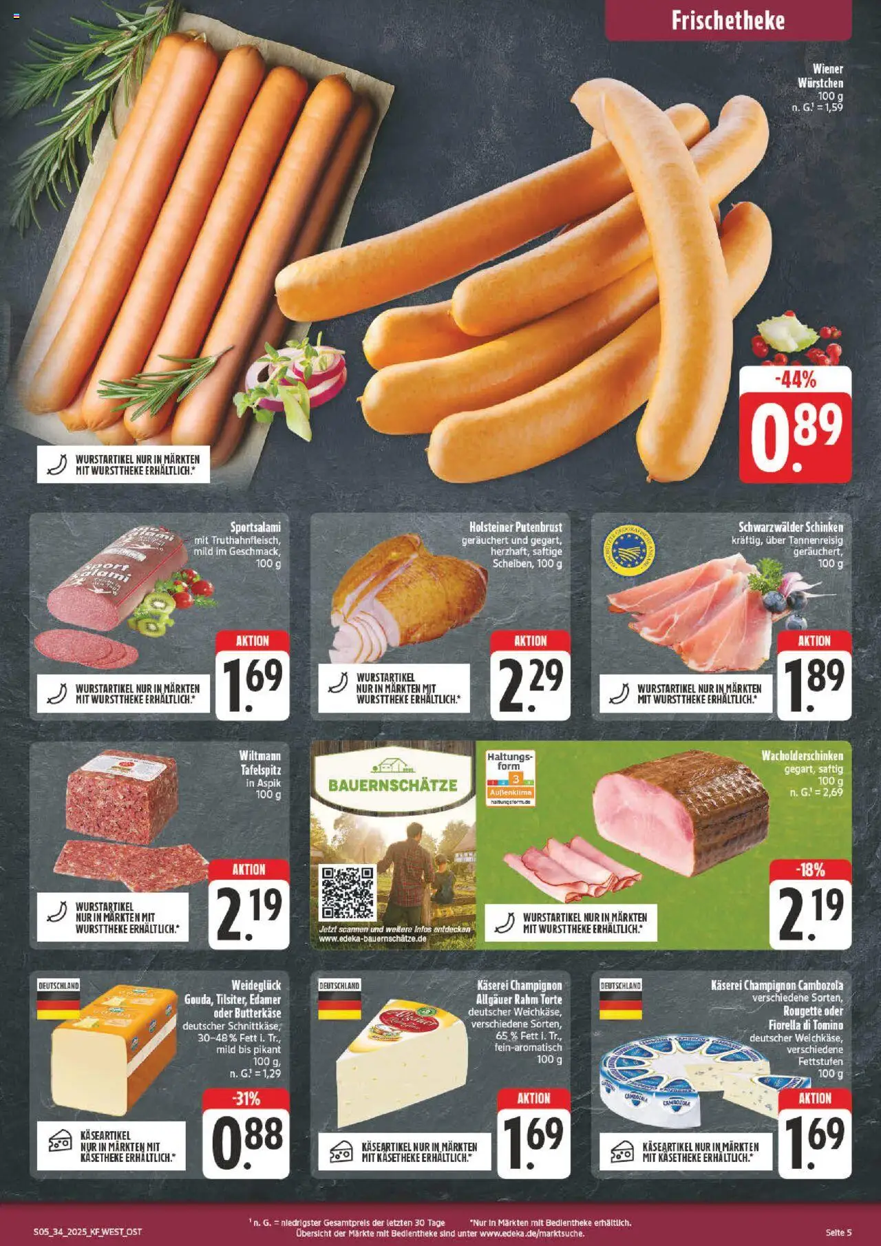 nah & gut Prospekt 	 - gültig ab dem 18.08.2025 | Seite: 5 | Produkte: Wiener wurstchen, Theke, Wurst, Schinken