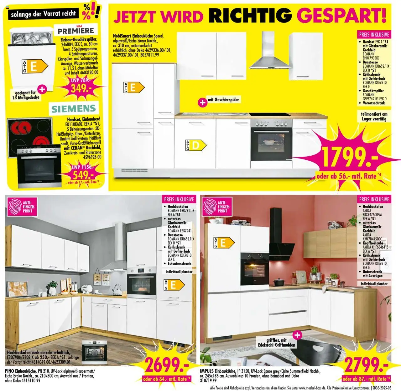 SB Möbel Boss Prospekt Cottbus 	 - gültig ab dem 30.08.2025 | Seite: 3 | Produkte: Siemens, Einbauküche, Kochfeld, Unterschrank