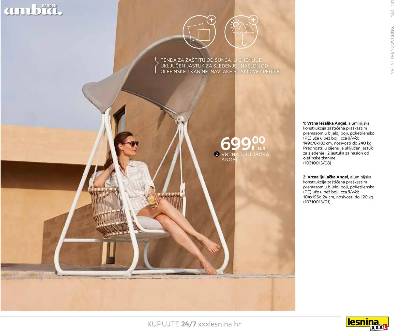 Lesnina katalog | vrijedi od 06.02.2026 | Stranica: 131 | Proizvodi: Jastuk, Ležaljka, Ljuljačka, Tenda