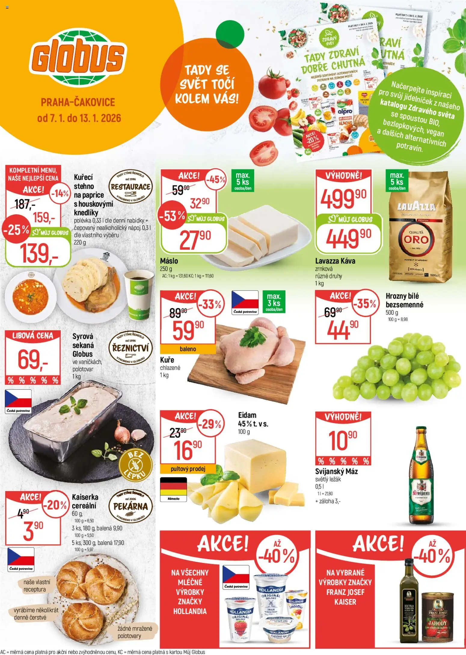 Globus leták od 07.01.2026 | Strana: 1 | Produkty: Globus, Máslo, Lavazza, Hrozny