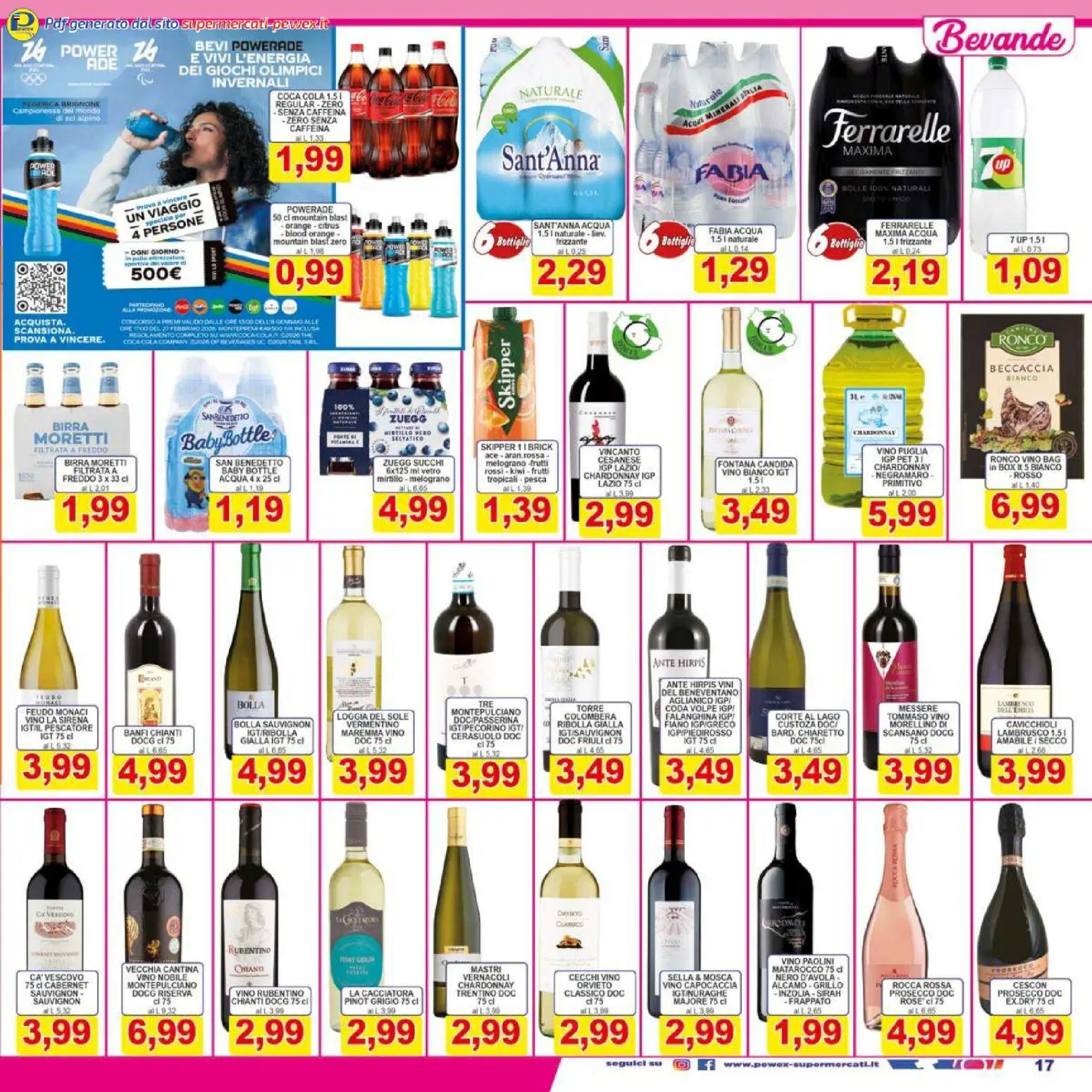 Volantino Pewex del 16.01.2026 | Pagina: 17 | Prodotti: Kiwi, Acqua, Vino, Birra Moretti
