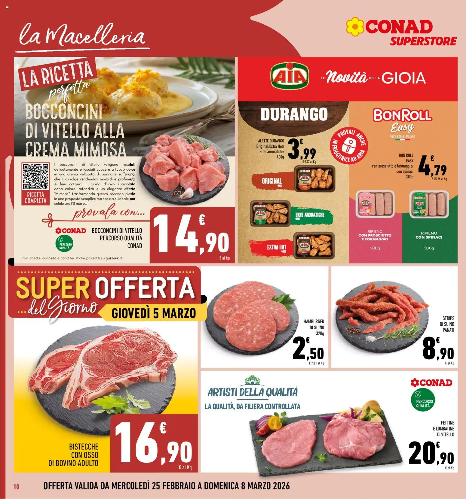 Volantino Conad del 25.02.2026 | Pagina: 10 | Prodotti: Formaggio, Spinaci, Friggitrice, Hamburger