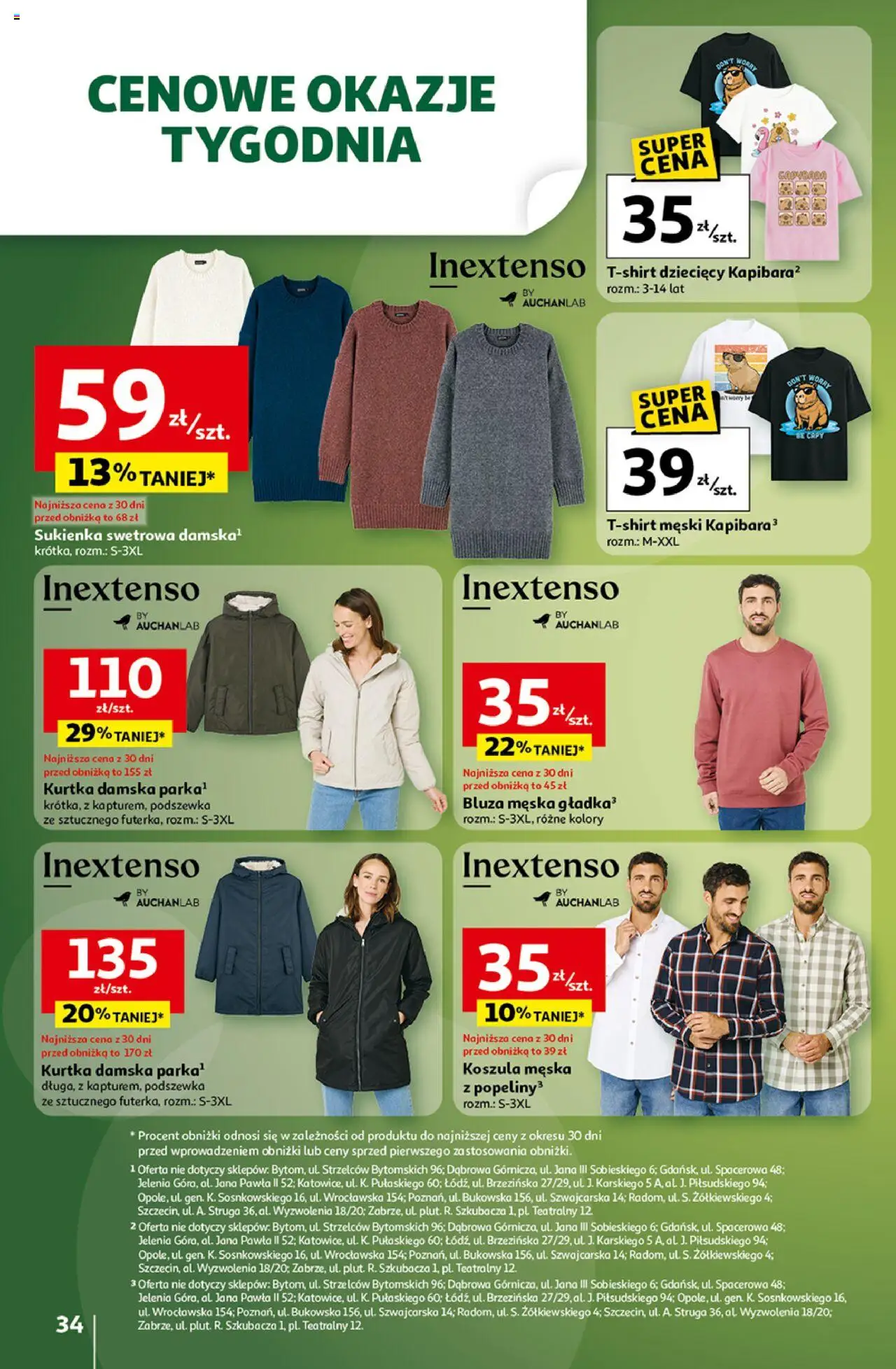 Auchan Gazetka - Wielkie przeboje cenowe Hipermarket od 16.10.2025 | Strona: 34 | Produkty: Koszula, Kurtka, Sukienka