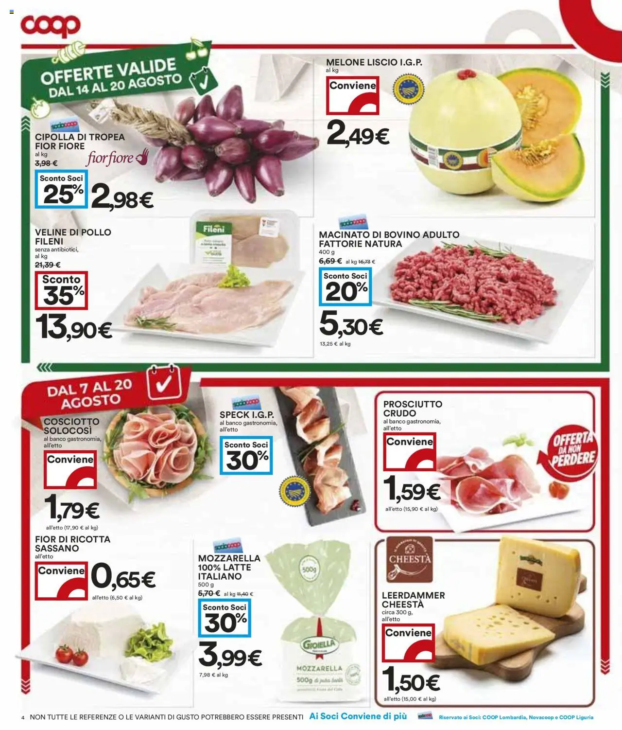 Volantino COOP del 07.08.2025 | Pagina: 4 | Prodotti: Speck, Prosciutto, Melone, Macinato