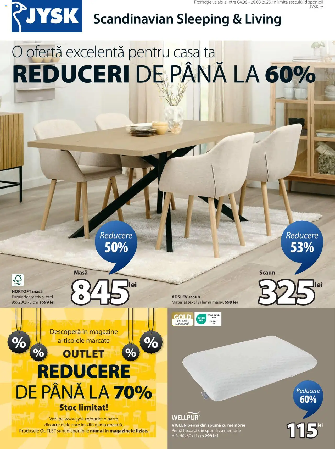 Catalog JYSK – valabil de la 04.08.2025 | Pagină: 1 | Produse: Memorie, Pernă, Masă, Scaun