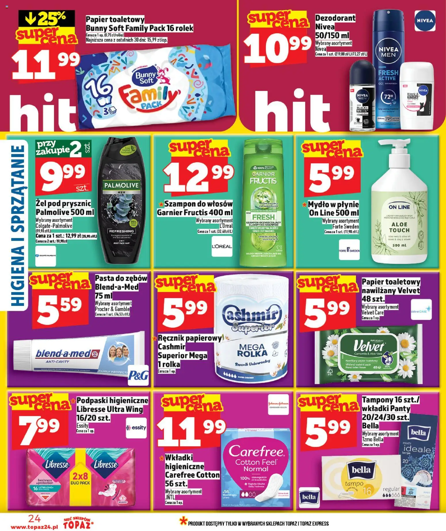 Topaz gazetka od 09.04.2026 | Strona: 24 | Produkty: Tampony, Prysznic, Mydło, Dezodorant