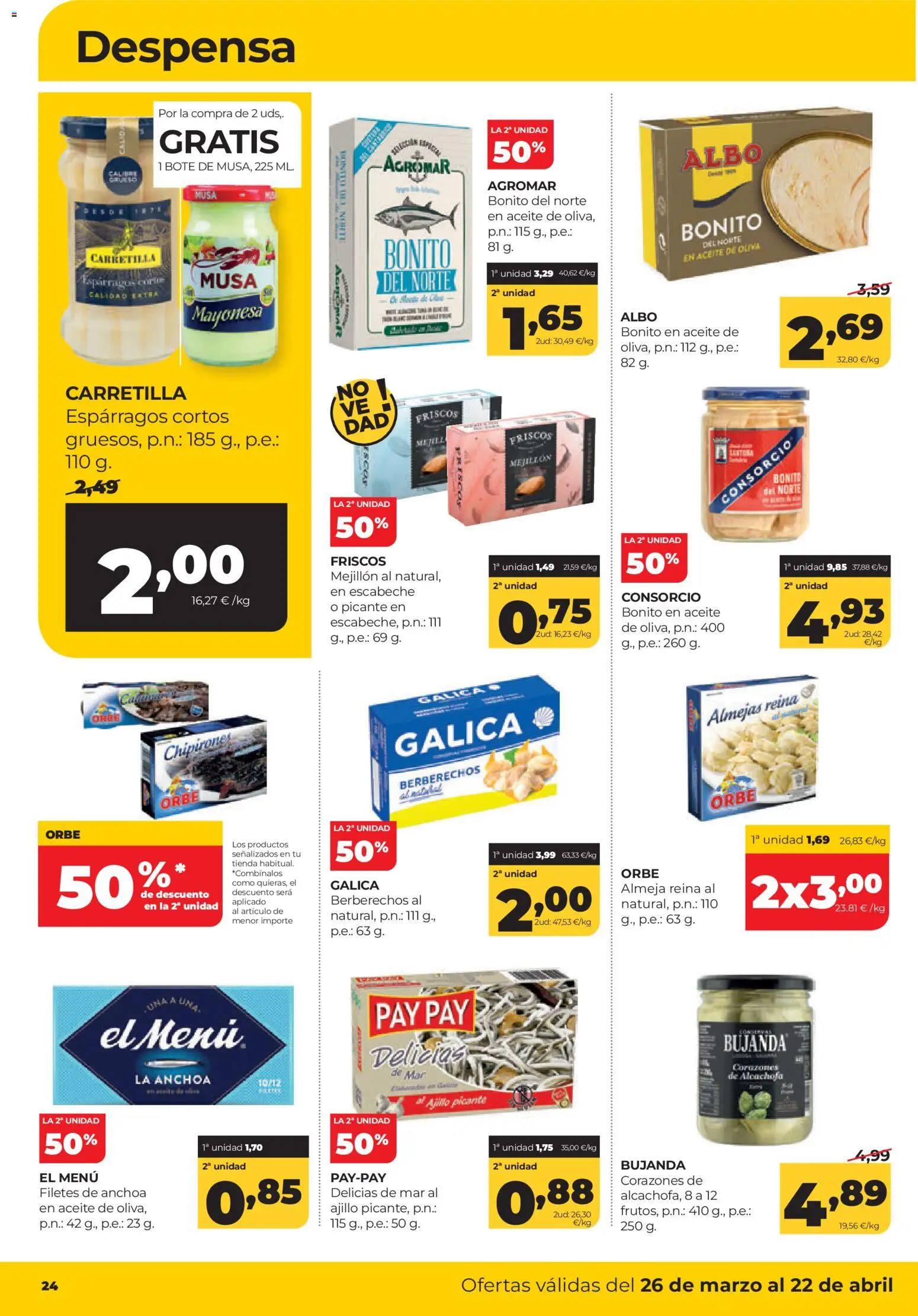 Alimerka Mensual del 26 de marzo al 22 de abril Castilla y León │ válido desde el 26.03.2026 | Página: 24 | Productos: Aceite, Νερό καρύδας, Οθόνη προβολής, Anchoa