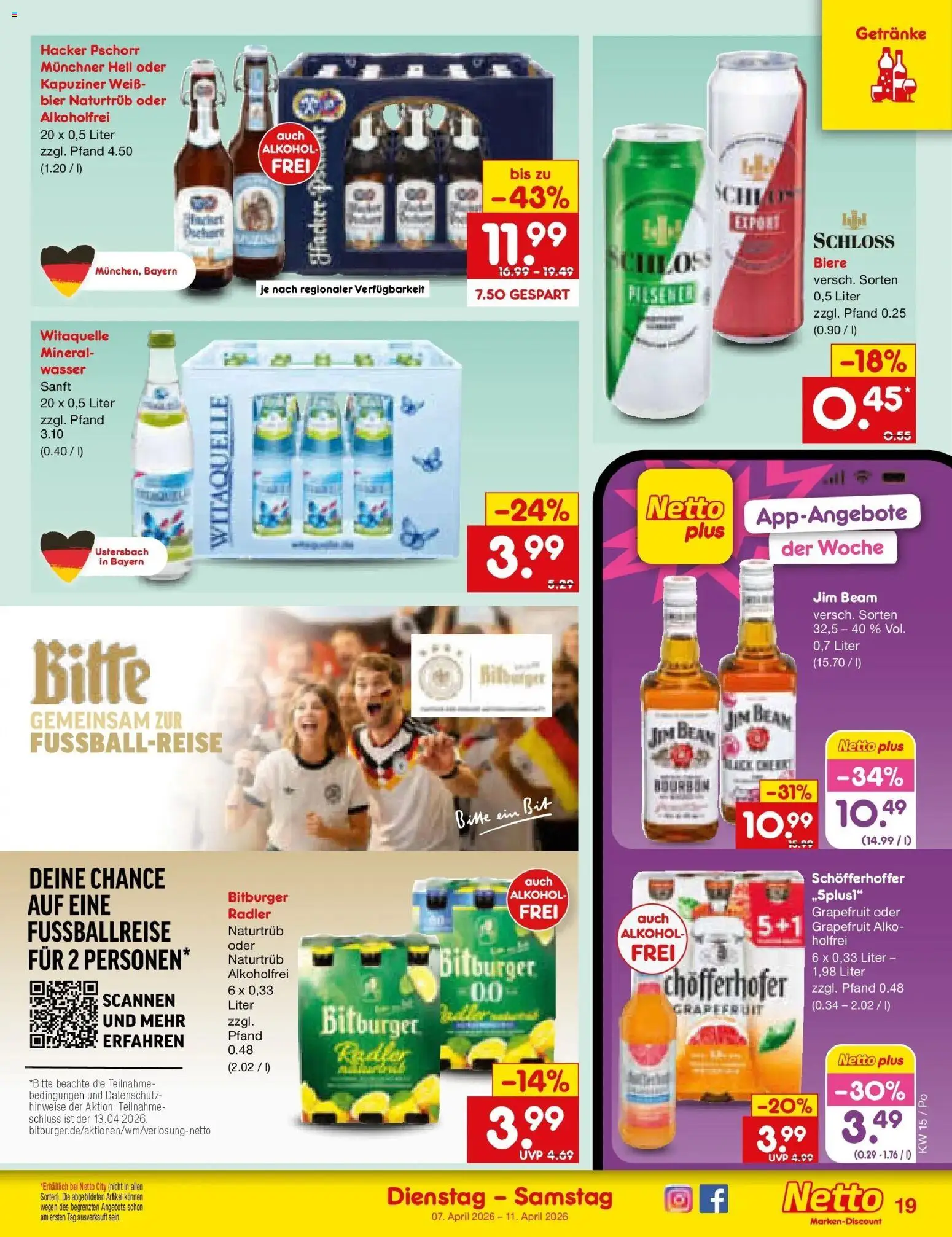 Netto Marken-Discount Prospekt Selb	 – gültig ab 05.04.2026 | Seite: 21 | Produkte: Bitburger, Jim beam, Bier, Wasser
