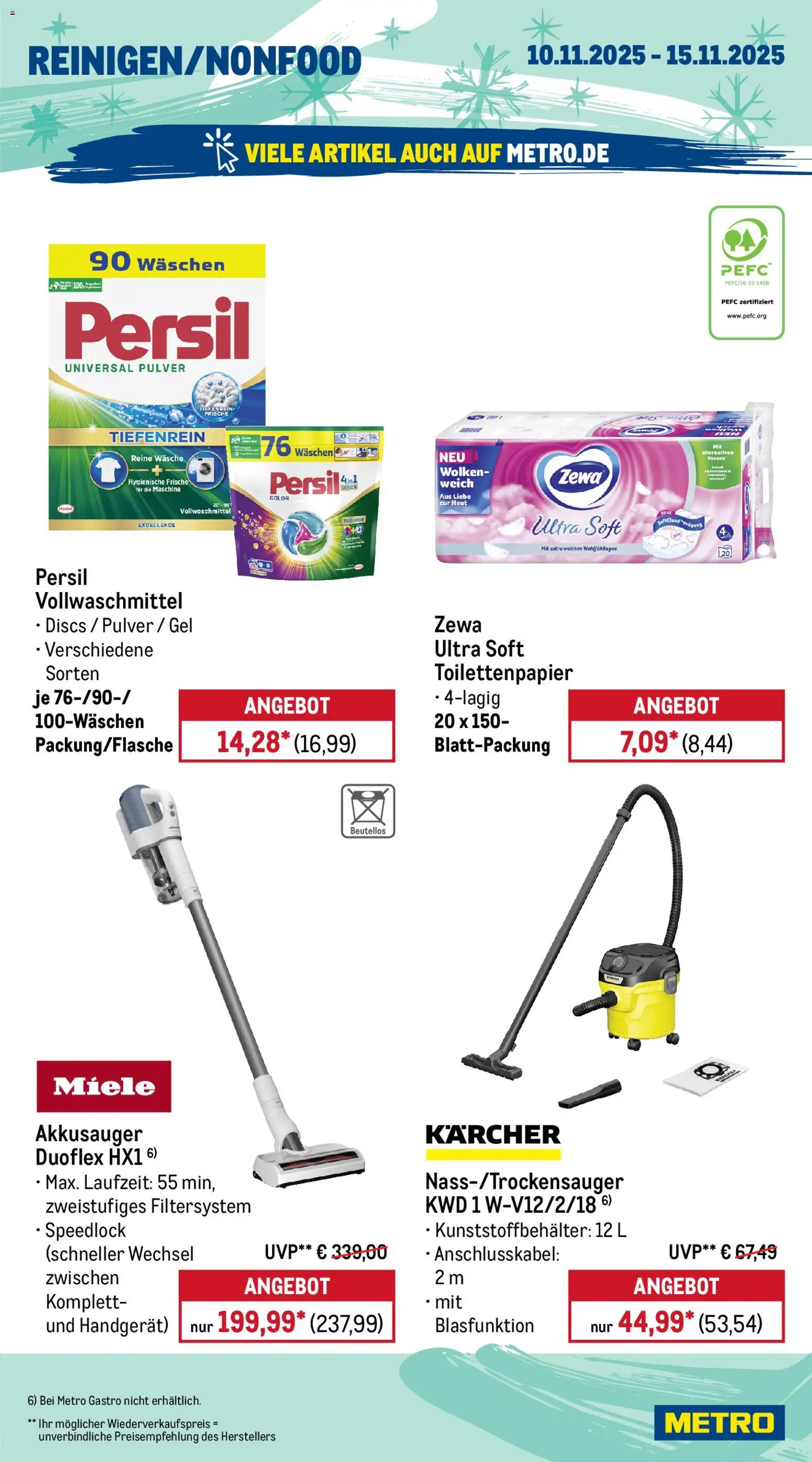 Metro Wochen-Angebote Gastro – gültig ab 10.11.2025 | Seite: 17 | Produkte: Miele, Zewa, Persil, Toilettenpapier