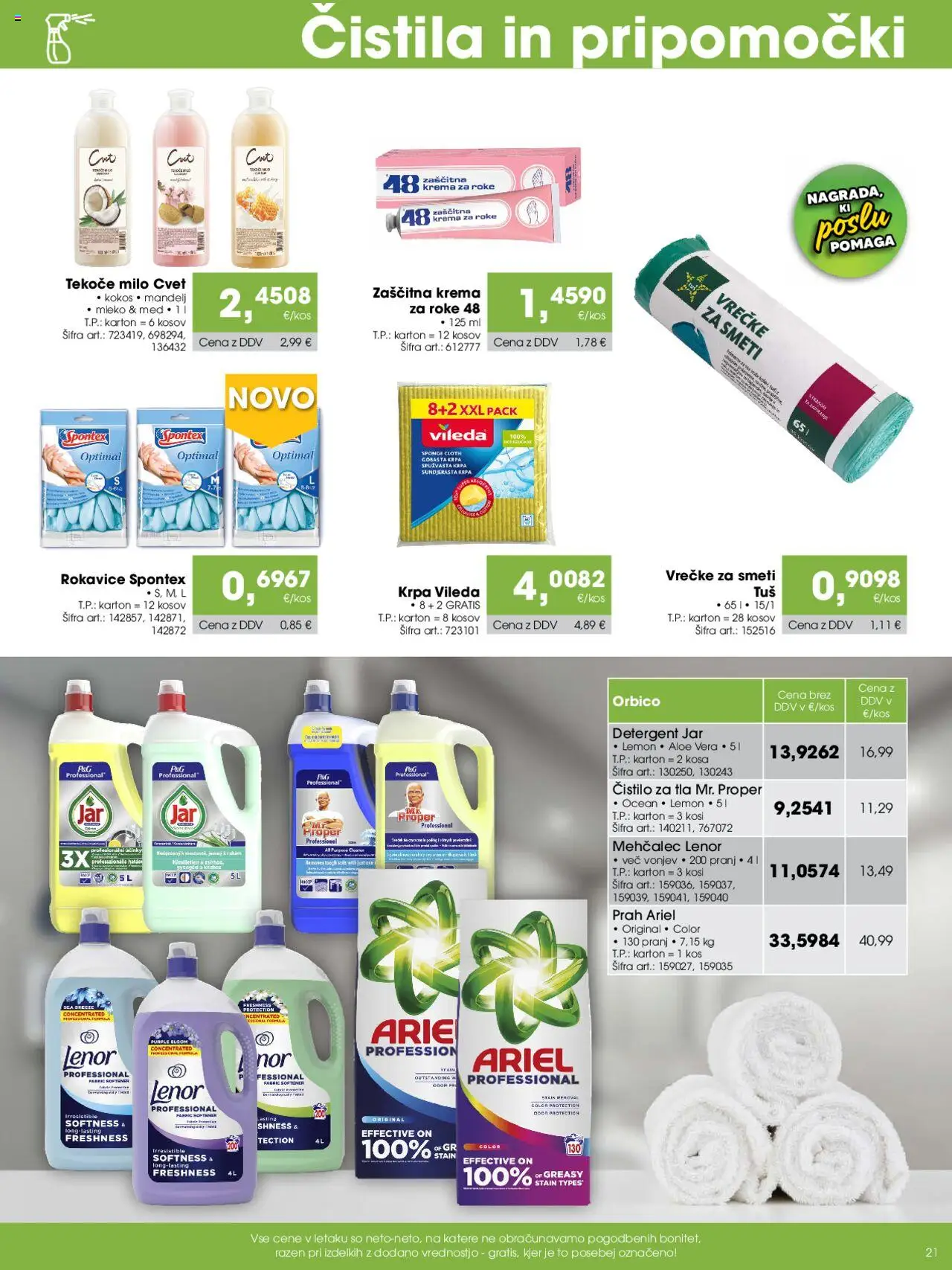 Tuš katalog cash & carry trgovec │ velja od 07.08.2025 | Stran: 21 | Izdelki: Mehčalec, Čistila, Milo, Detergent