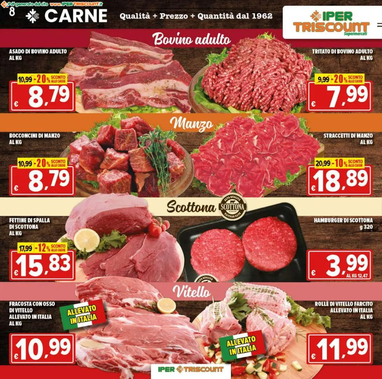 Volantino Ipertriscount del 25.07.2025 | Pagina: 8 | Prodotti: Bovino, Manzo, Vitello, Hamburger